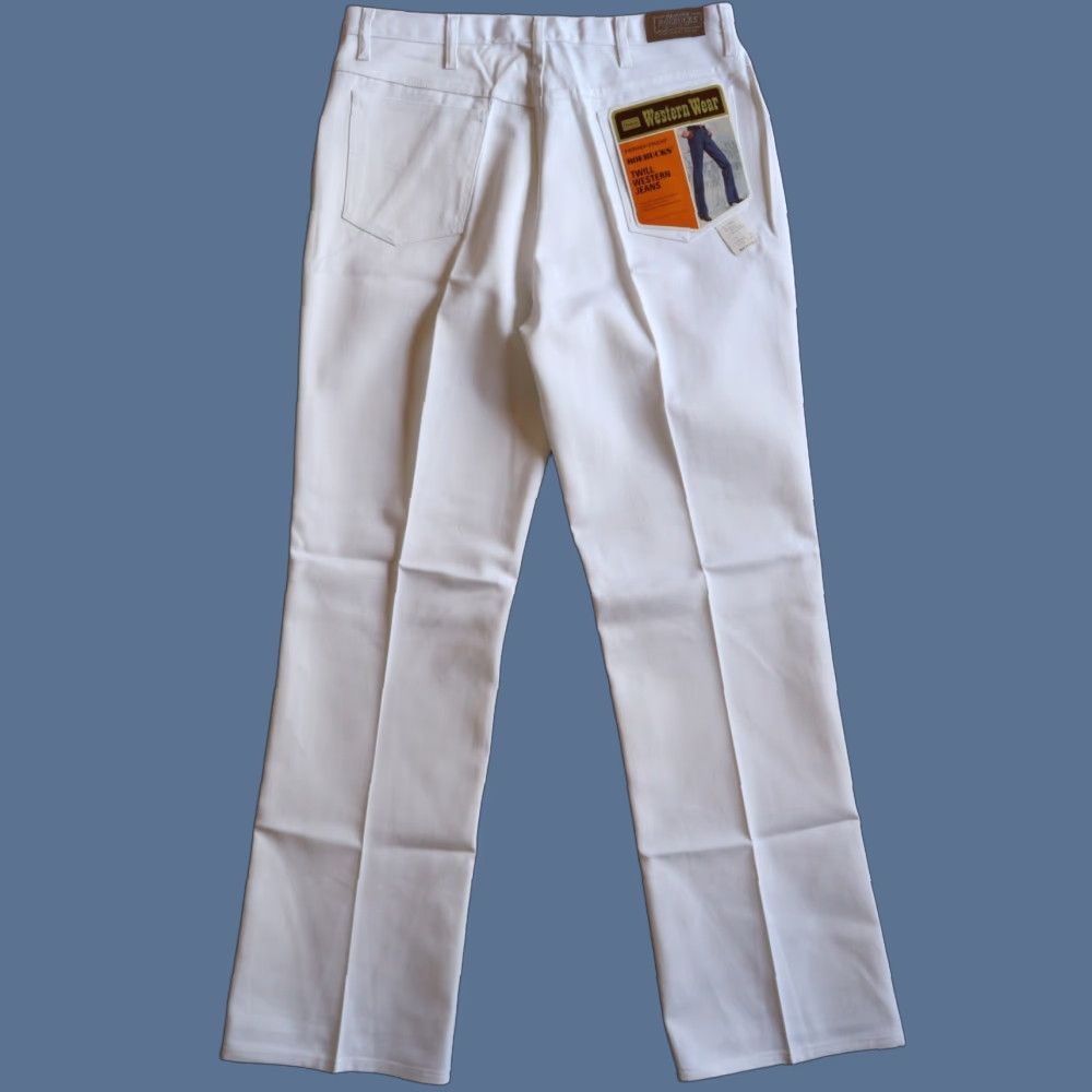 VINTAGE Sears Western Flare Jeans 38 x 36 Regular Bootcut 5-Pocket White Cotton Blend Zip Belt Loops Mens