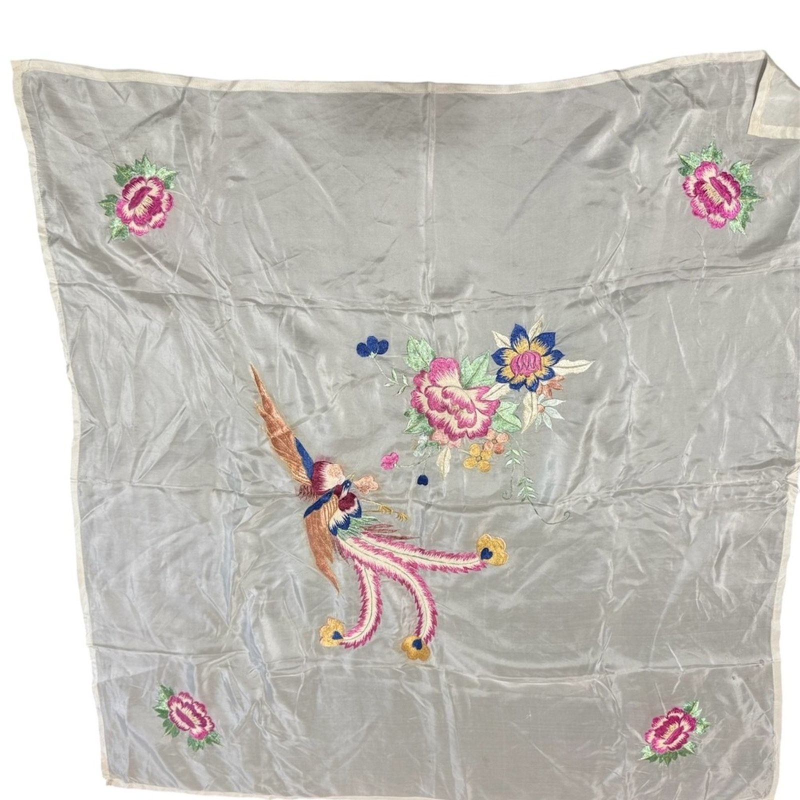 NBDN Nobrandedon Large VTG hand embroidered silk scarf/wrap Size ONE SIZE - 2 Thumbnail