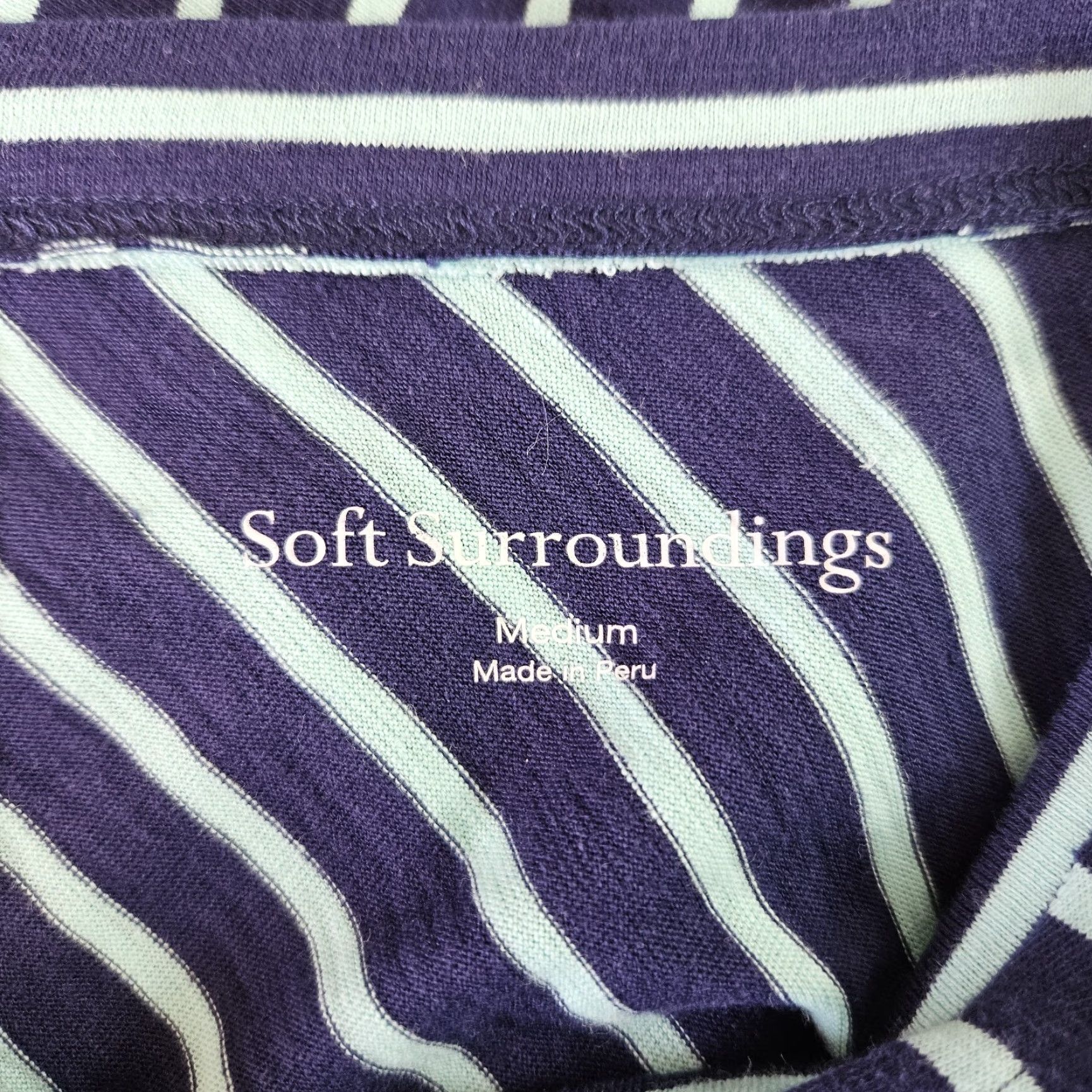 Soft Surroundings Soft Surroundings Womens Top Blouse Short Sleeve Medium Blue Stripe Pima Cotton Raw Edges Cap/Collar Size M / US 6-8 / IT 42-44 - 5 Thumbnail