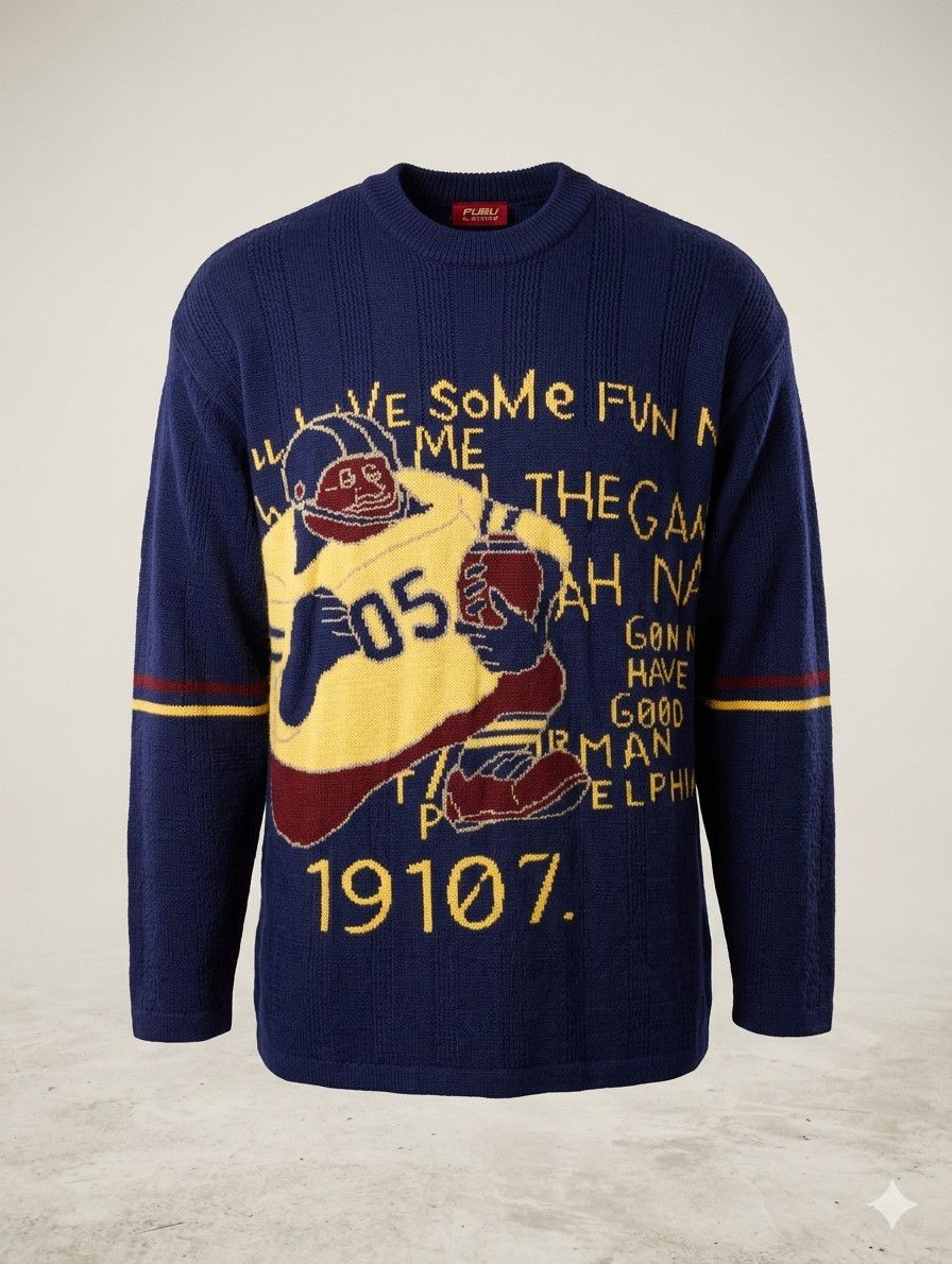 Fubu Platinum FUBU Fat Albert Sweater XL Navy Blue 19107 Size US XL / EU 56 / 4 - 1 Thumbnail