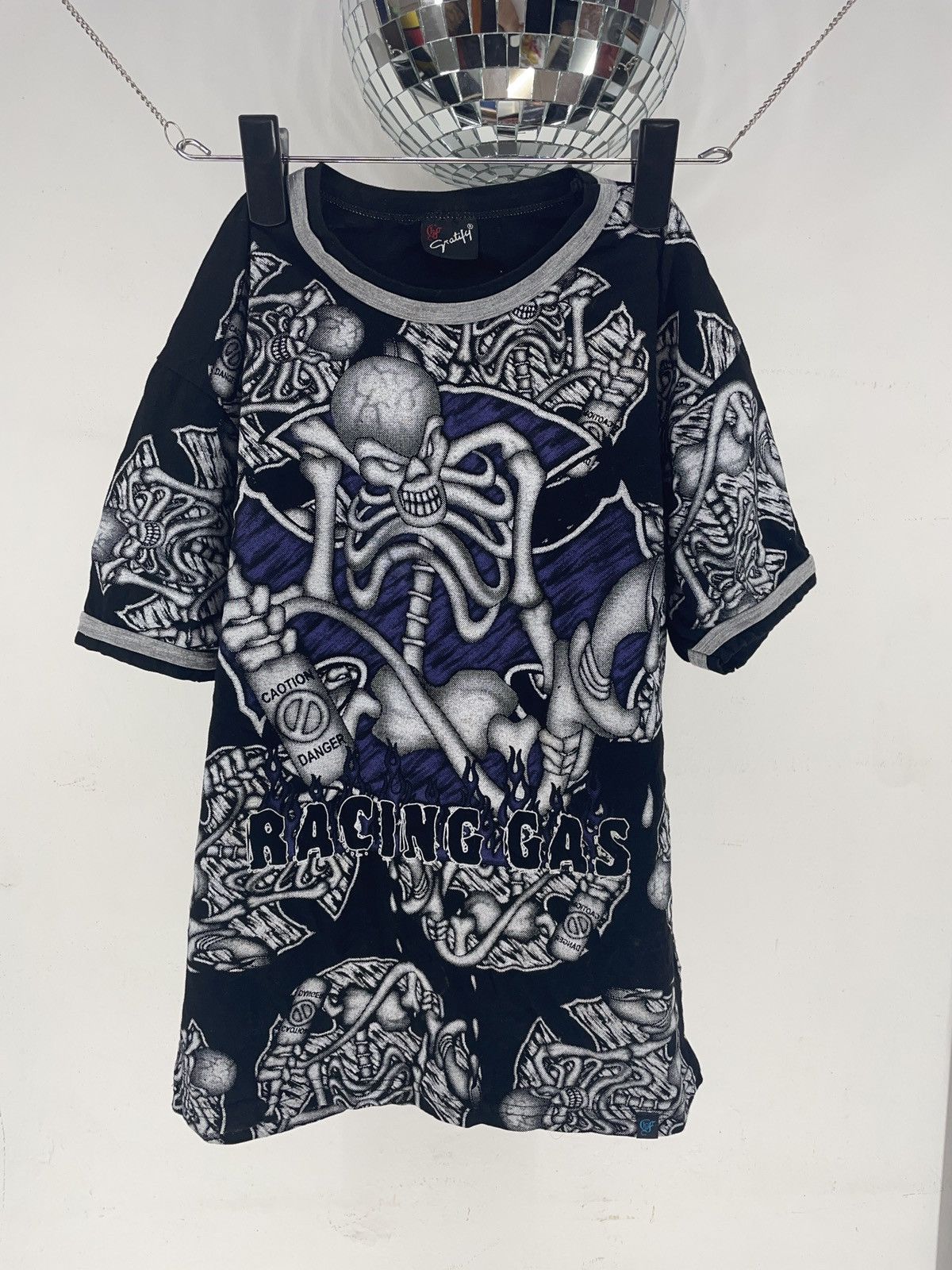 Vintage Vintage Y2k AOP Full Print Skull Skeleton Racing Gas Shirt Size US S / EU 44-46 / 1 - 1 Thumbnail