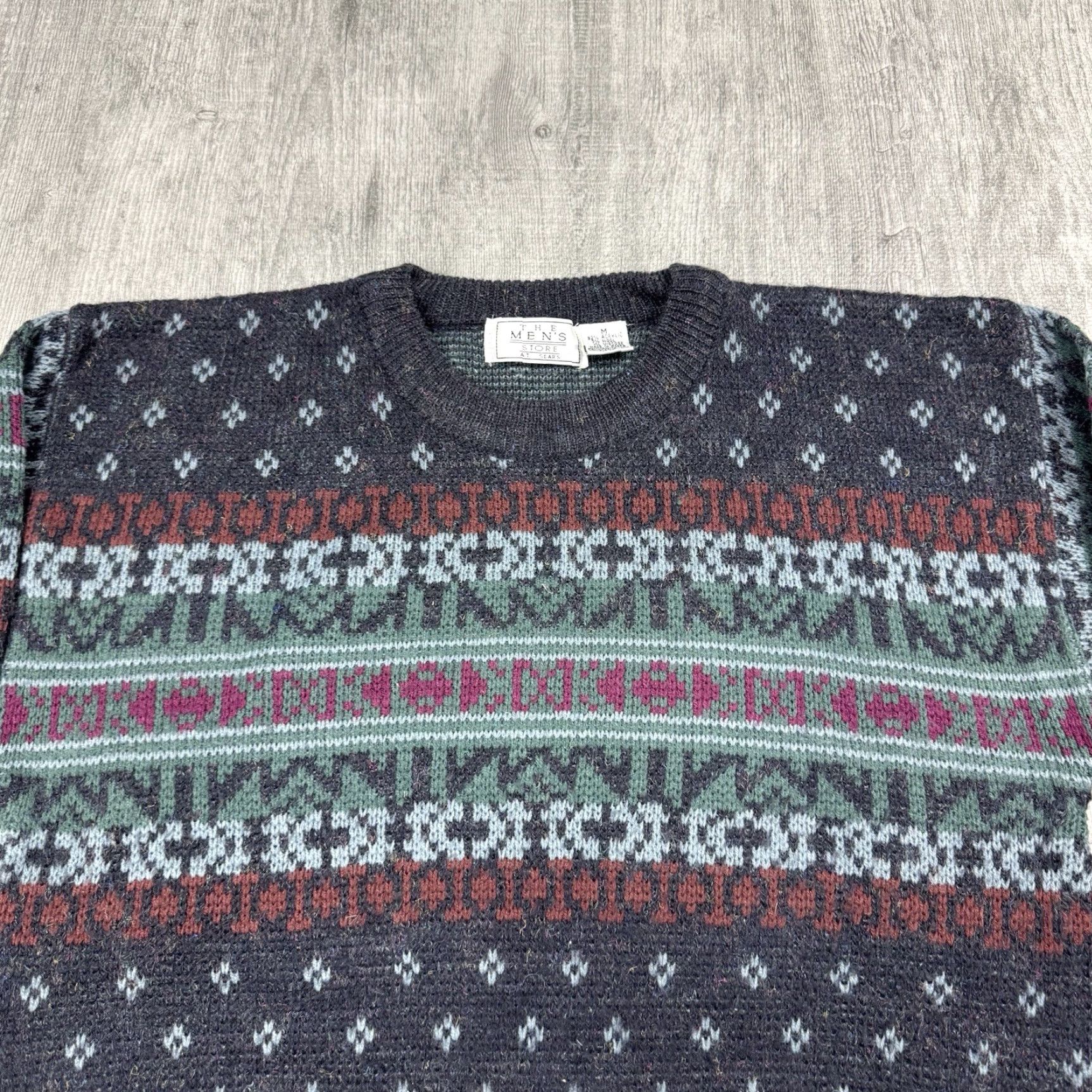 Sears Vintage Sears Men's Crew Neck Fair Isle Wool Blend Sweater M Size US M / EU 48-50 / 2 - 2 Thumbnail