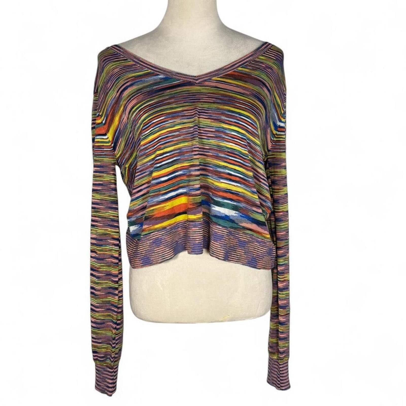 Bcbgmaxazria Vintage Y2K BCBG rainbow striped off the shoulder top Size M / US 6-8 / IT 42-44 - 1 Thumbnail