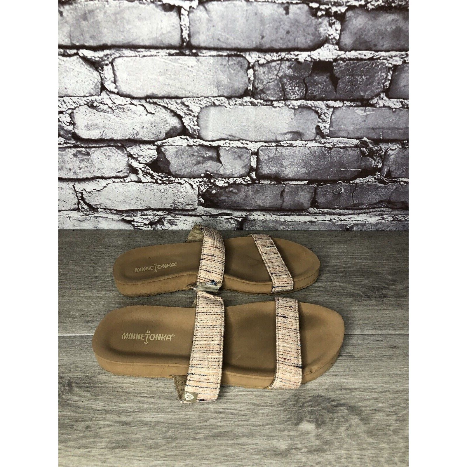 Minnetonka Minnetonka 532288 Pink Fabric Striped Casual Slides Sandals Size US 7 / IT 37 - 13 Thumbnail