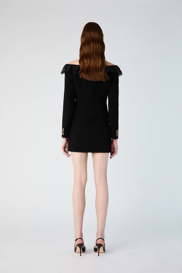 Alessandra Rich o1s22i1n0225 Off-shoulder Tweed Blazer in Black Size M / US 6-8 / IT 42-44 - 4 Thumbnail