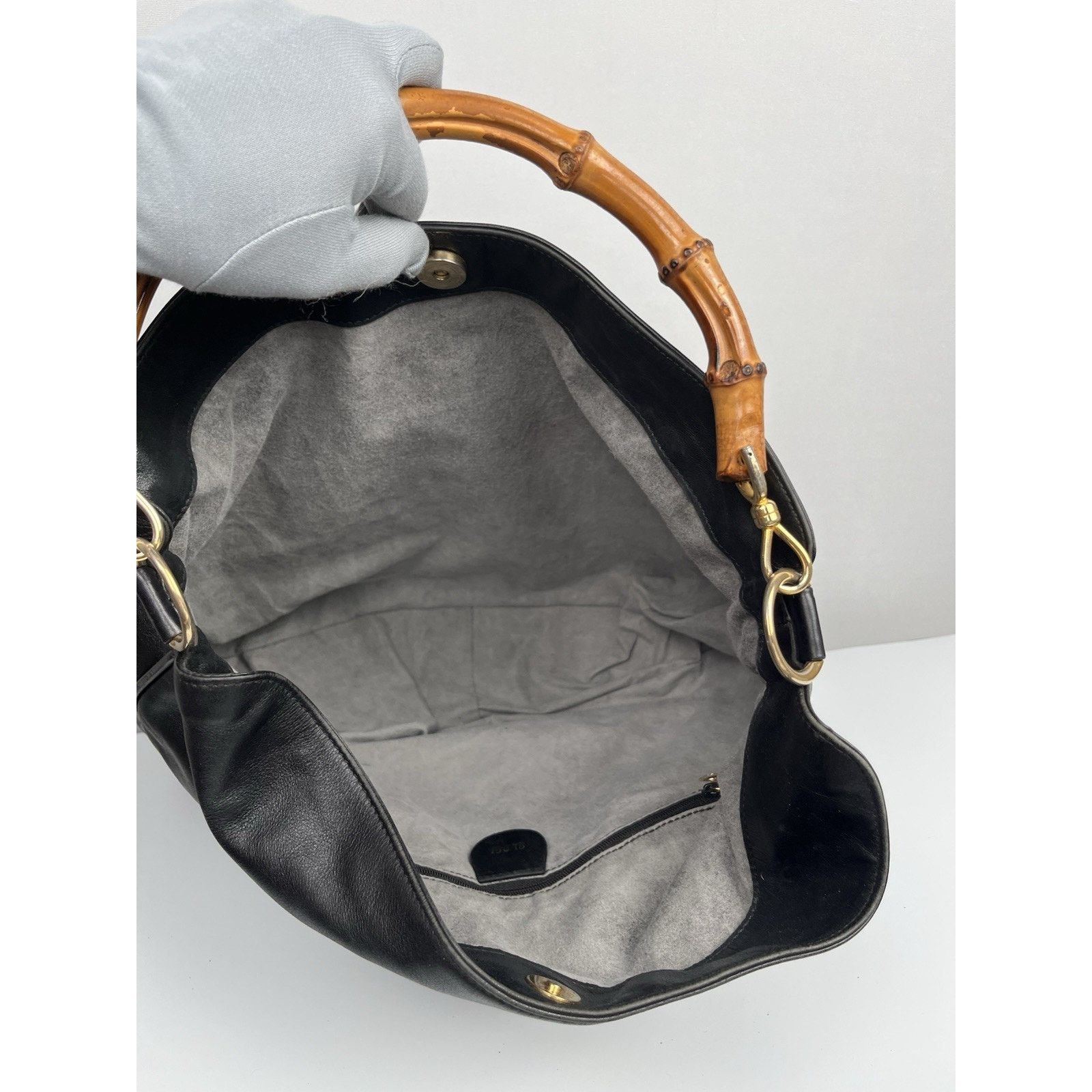 Gucci Gucci Black Leather Bamboo Handle No Peeling Interior Size ONE SIZE - 2 Thumbnail