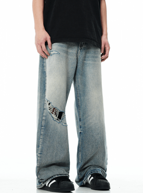 Japanese Brand × Jean Men's vintage wide-leg blue washed ripped jeans Size US 32 / EU 48 - 2 Thumbnail