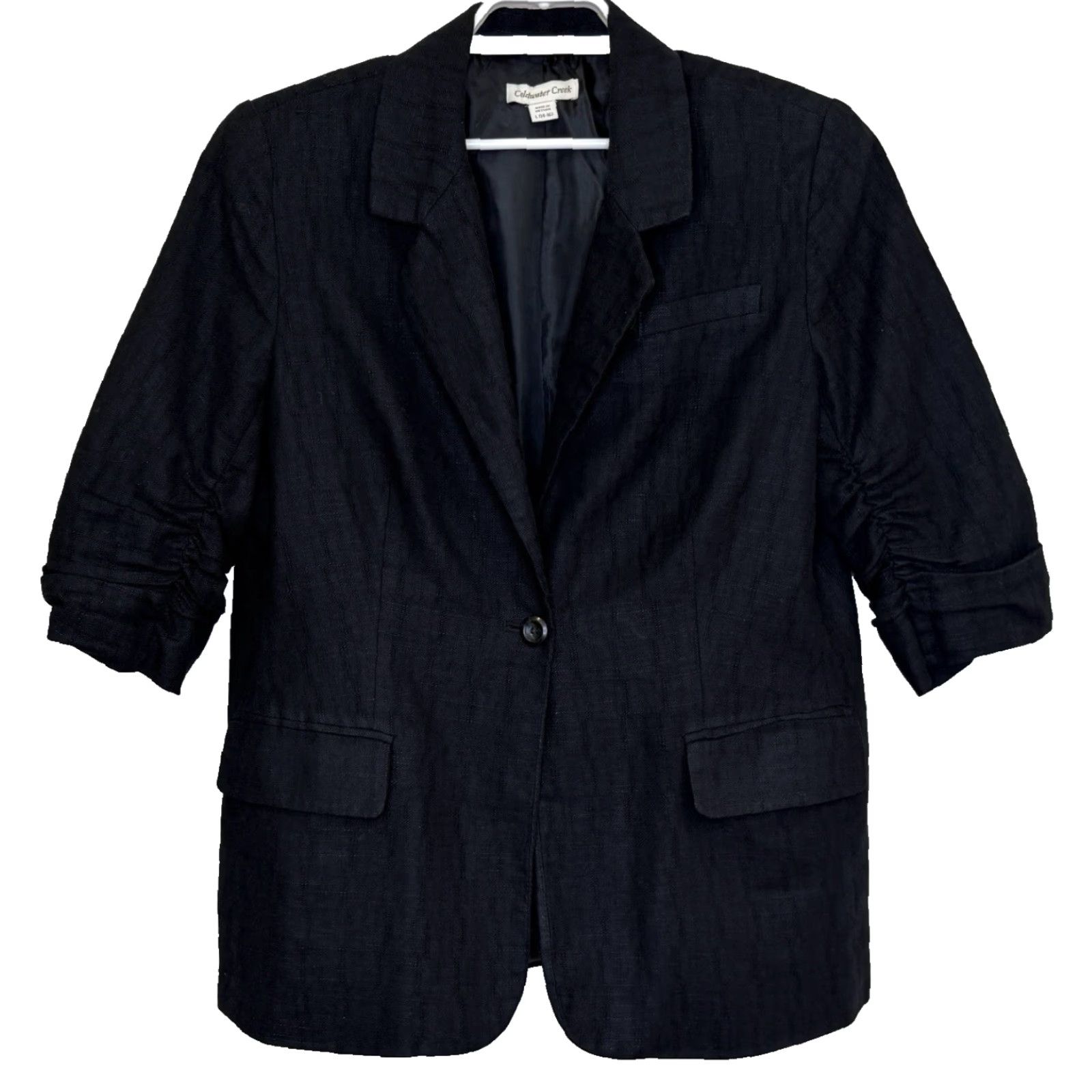 Coldwater Creek Coldwater Creek Blazer Jacket Sz Large 14-16 Black Cotton Linen Blend 3/4 Sleeve Size L / US 10 / IT 46 - 2 Thumbnail