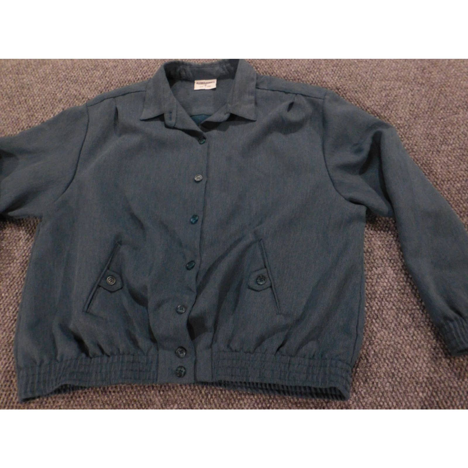 Vintage Alfred Dunner Womens Jacket Plus 18 Green Button stretch Casual Knit Embroidered Solid Long Sleeve Mid-Length Fall Spring Mens Women Boys Girls Size XXL / US 16-18 / IT 52-54 - 3 Thumbnail