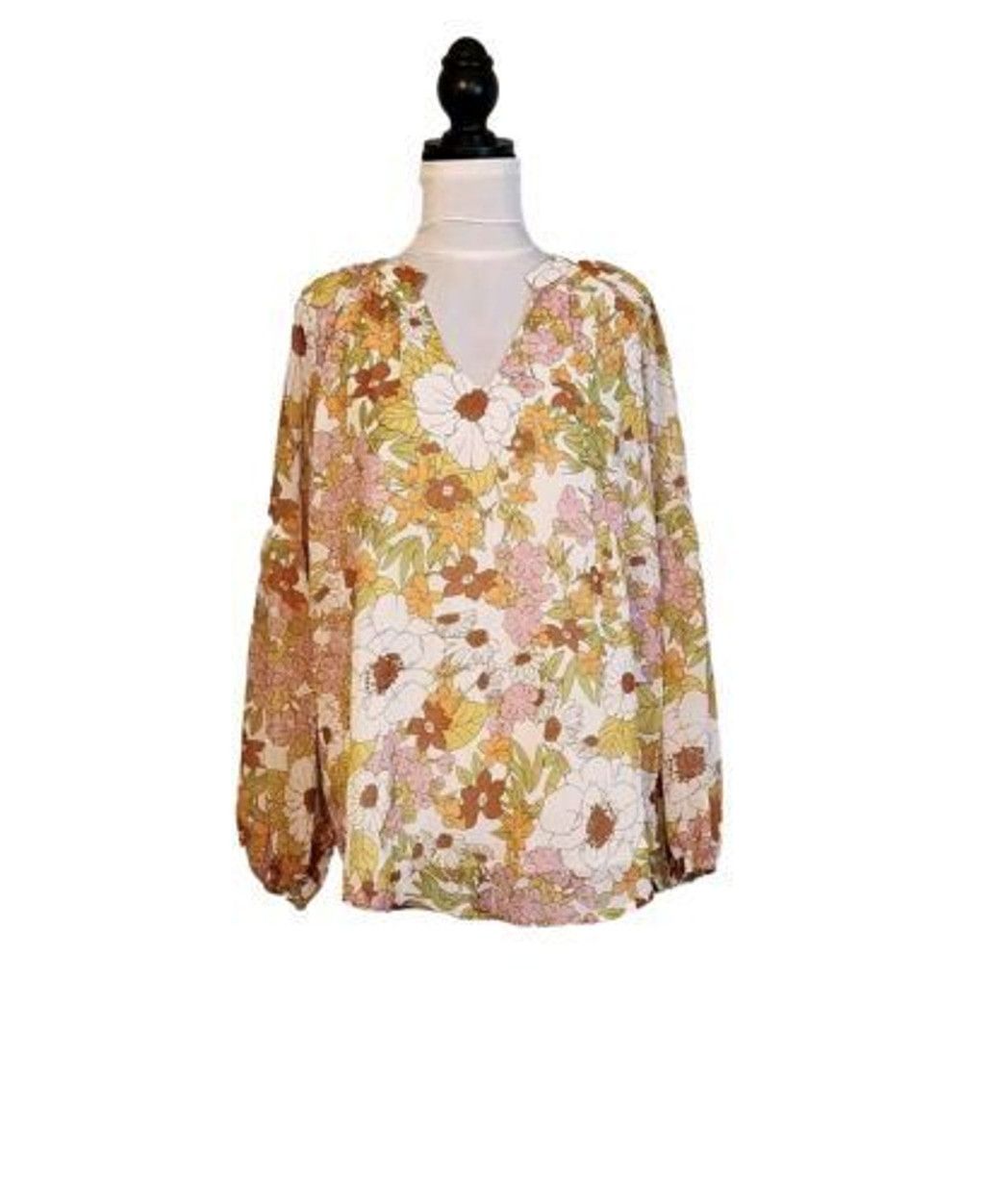 Designer BTFBM Size Large Blouse Floral Long Sleeved V Neck NWT Size L / US 10 / IT 46 - 1 Thumbnail