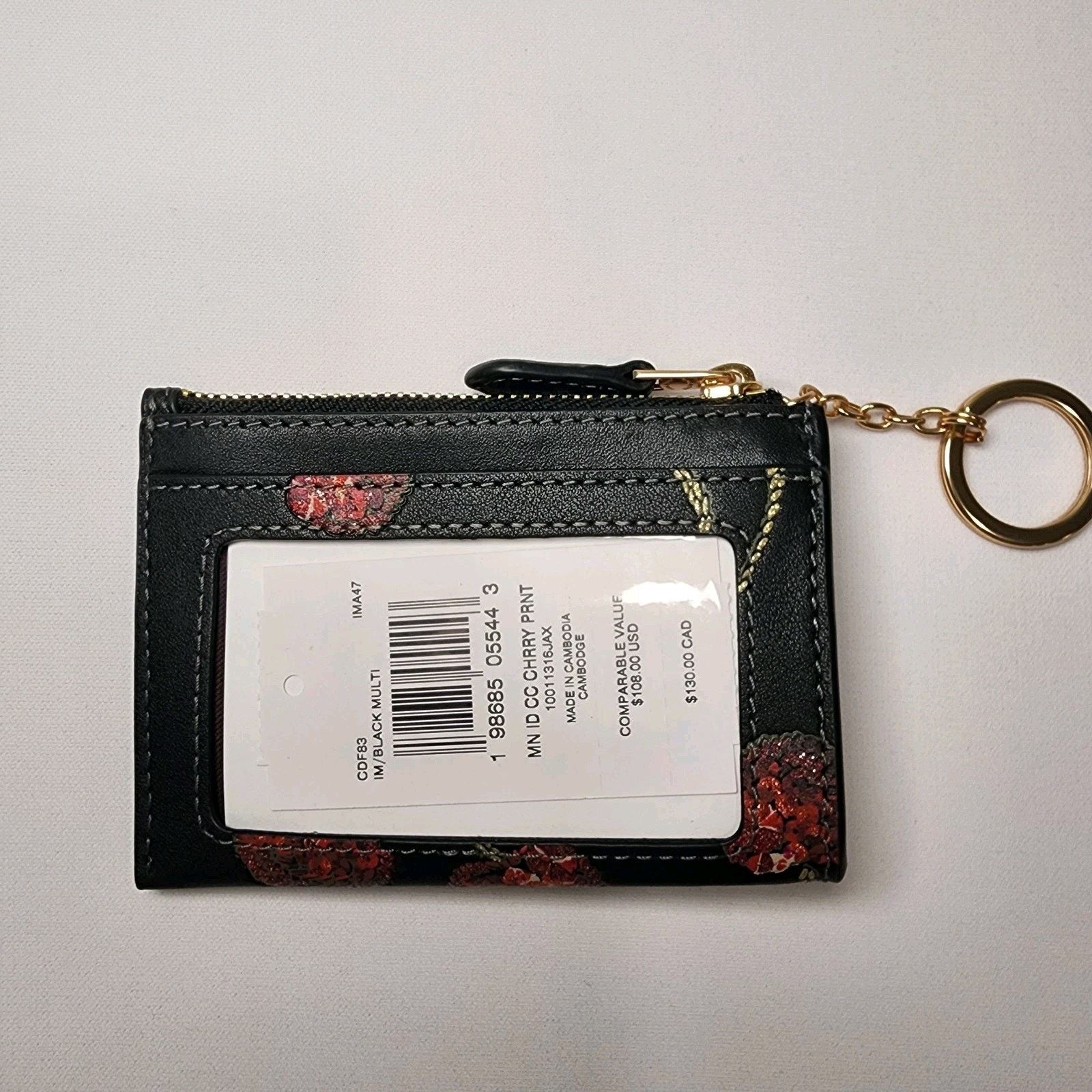 Coach COACH CDF83 Mini Skinny Id Case Cherry Print Smooth Black Size ONE SIZE - 3 Thumbnail
