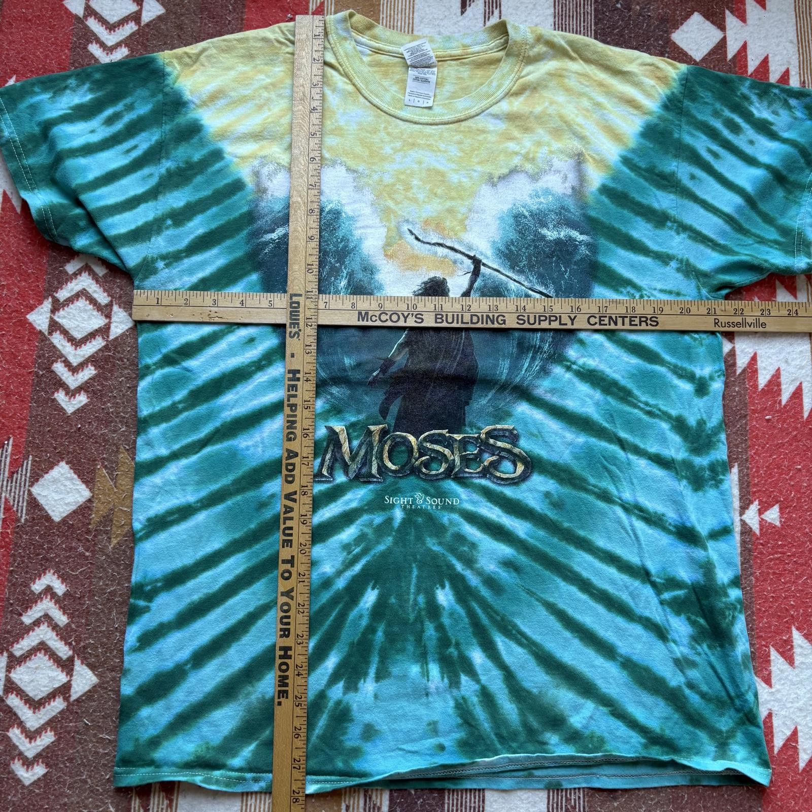 Gildan Vintage Y2K Tie-Dye Liquid Blue Moses Jesus Theater Shirt Size US L / EU 52-54 / 3 - 3 Thumbnail