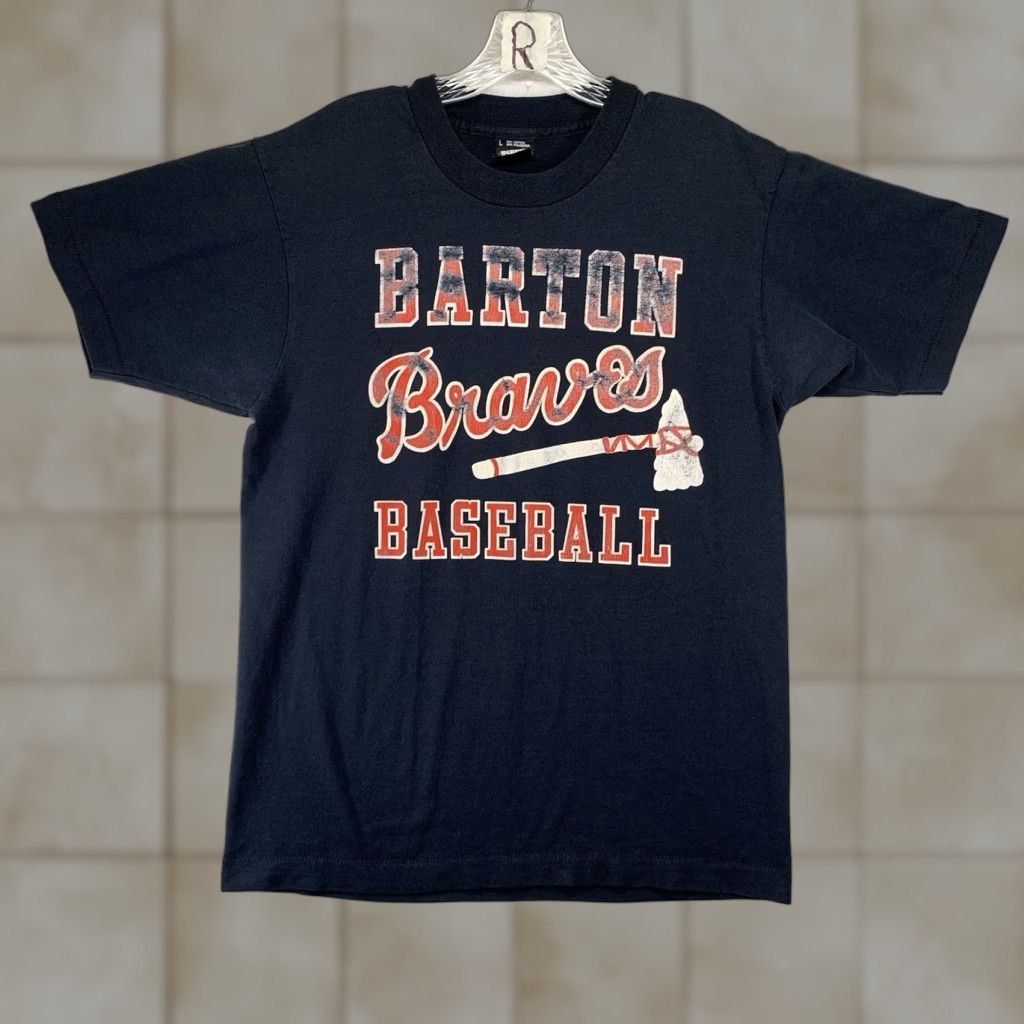 Vintage VINTAGE Scree Stars Best Black Single Stitch T-Shirt Adult L Graphic Print Barton Braves Baseball 80s Unisex Size US L / EU 52-54 / 3 - 1 Thumbnail