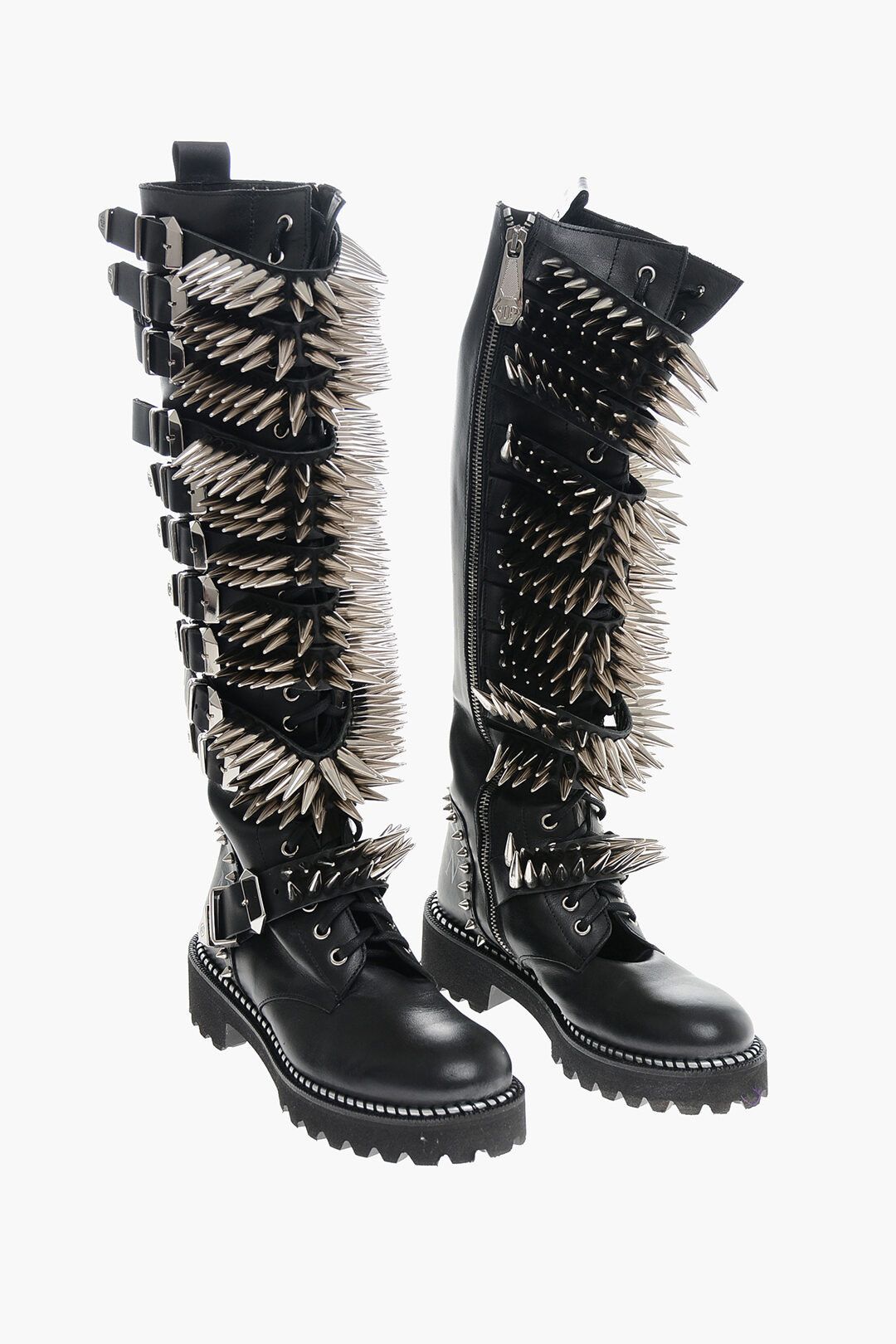 Philipp Plein og1mm0824 Leather Lace-Up Boots With All-Over Studs in Black Size US 7 / IT 37 - 2 Thumbnail