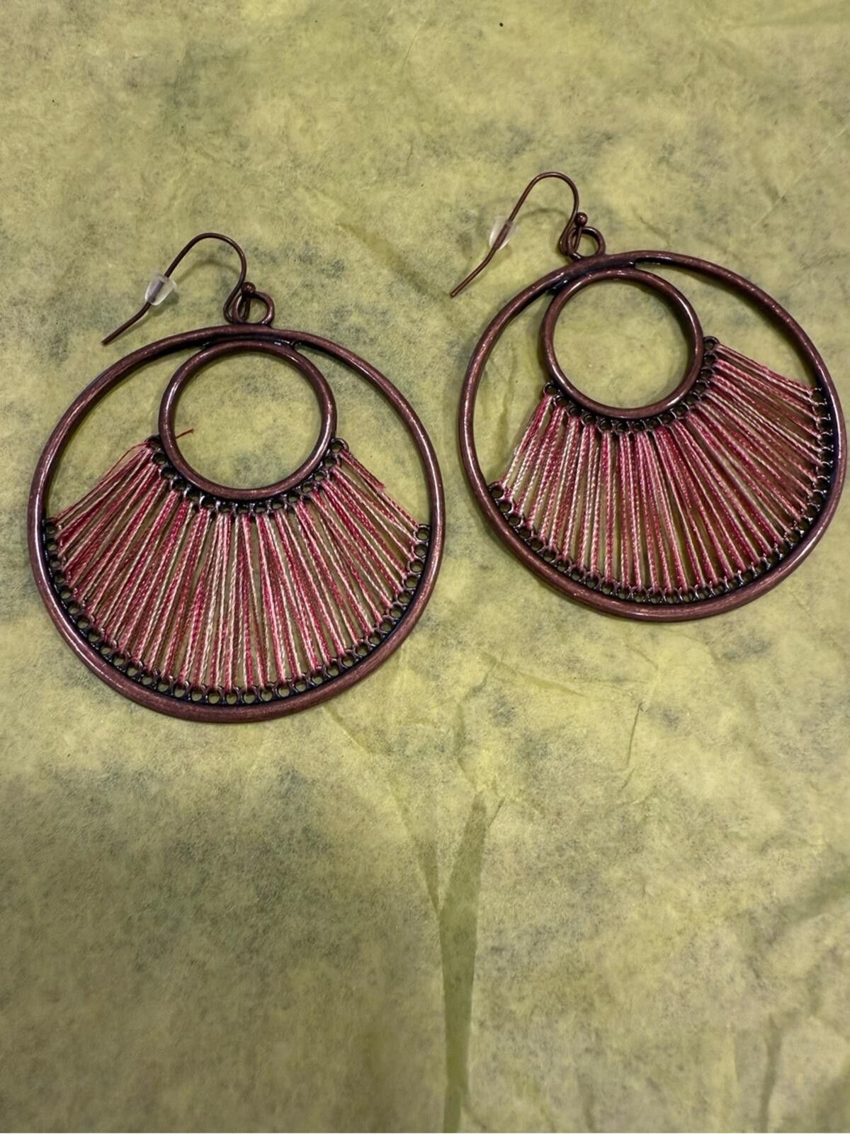 Other Boho woven thread metal double loop dangle earrings Size ONE SIZE - 3 Thumbnail