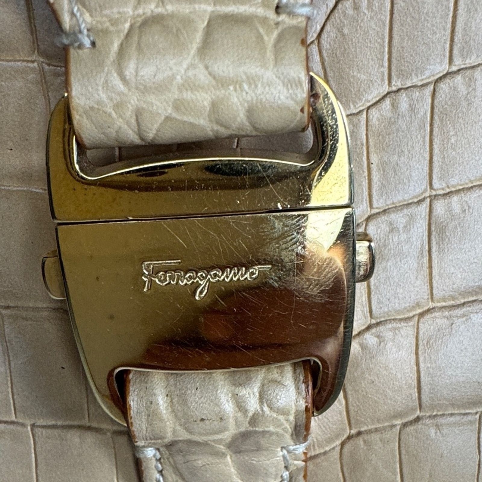Salvatore Ferragamo Salvatore Ferragamo Gancini Crocodile-Embossed Tote - Beige Size ONE SIZE - 2 Thumbnail