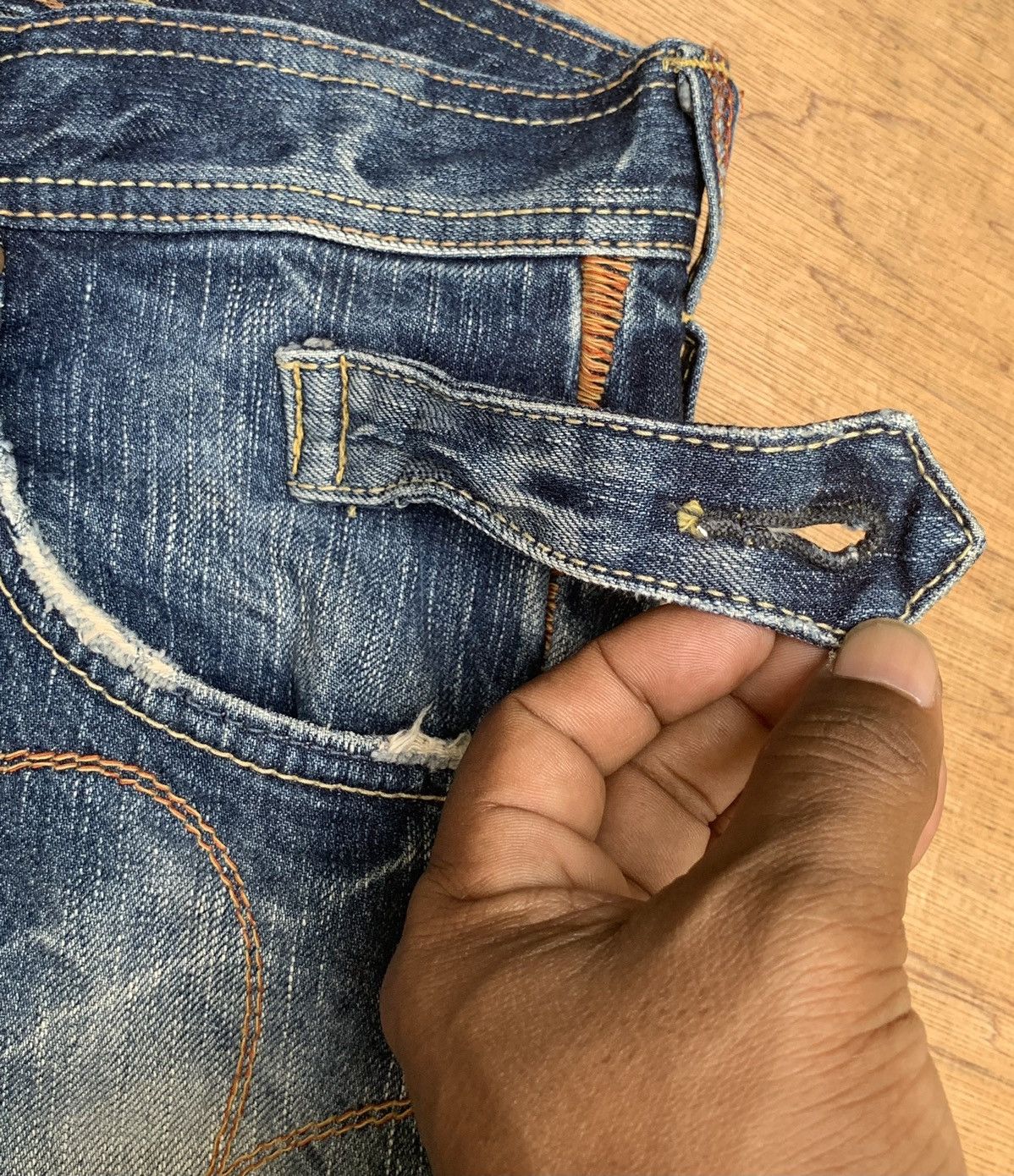 Edwin Rare.. Edwin Lot 503 Blue Trip Flare Bootcut Denim Pants Size US 31 - 14 Thumbnail