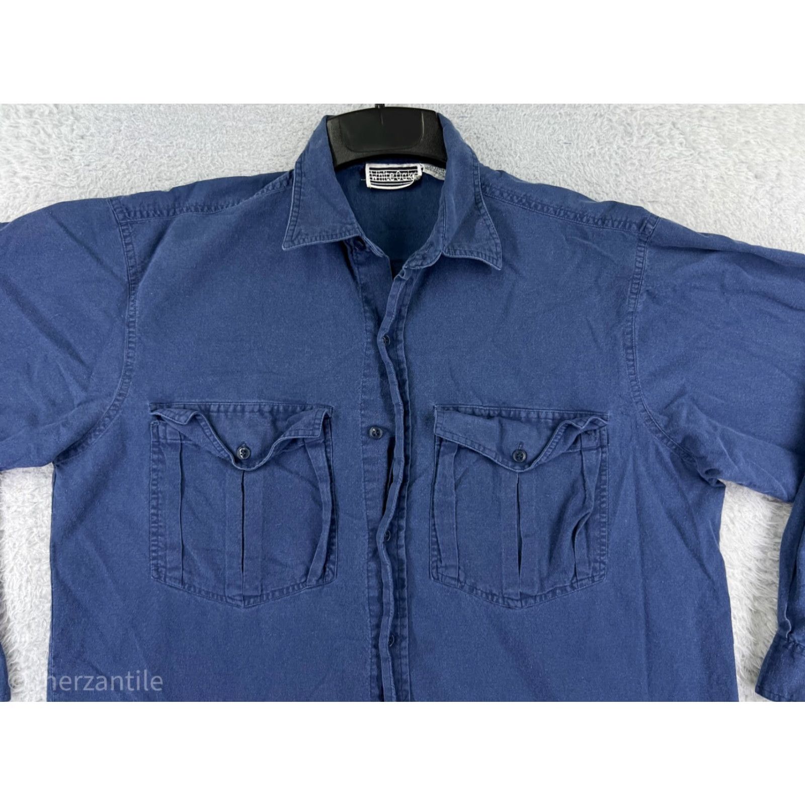Vintage White Oak Shirt Men Large Blue Button Up Long Sleeve Pockets 100% Cotton Workwer Size US L / EU 52-54 / 3 - 4 Thumbnail
