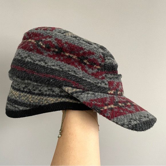 Crown Cap Crown Cap Gray Ikat Wool Cap w/ Earflaps - Unisex 🇨🇦 Size ONE SIZE - 2 Thumbnail