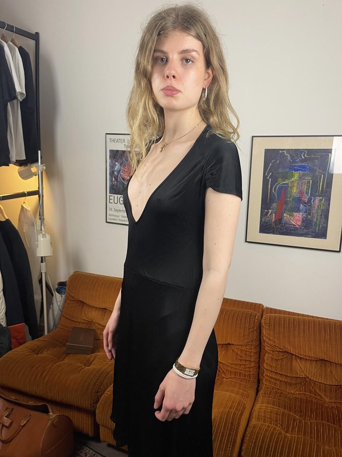 Maison Margiela Maison Margiela - Black Deep V-Neck Satin Dress Size S / US 4 / IT 40 - 4 Thumbnail