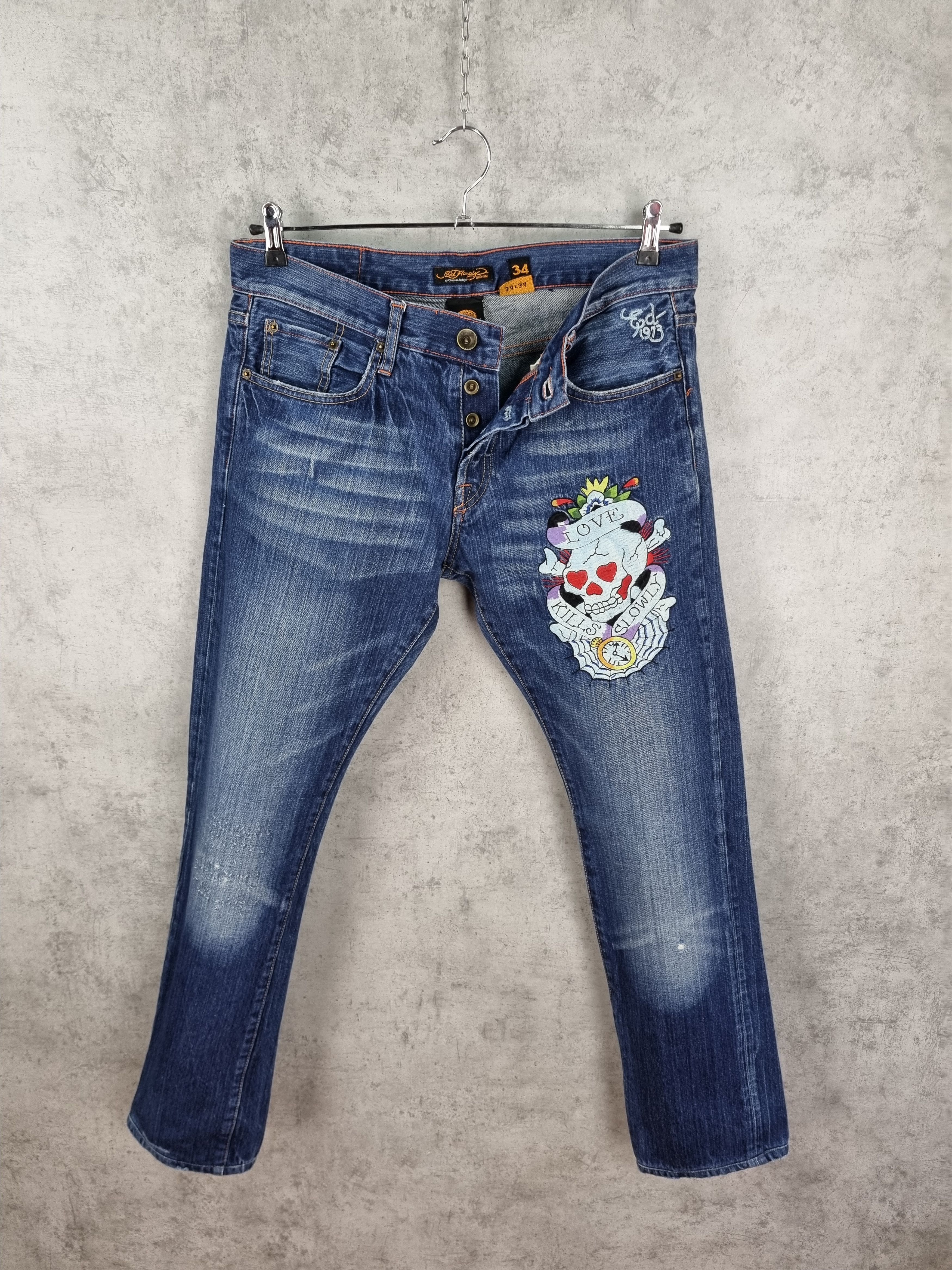 Christian Audigier × Ed Hardy Kills Slowly Love Embroidered Skull Logo by Ed Hardy Jeans Size US 34 / EU 50 - 5 Thumbnail