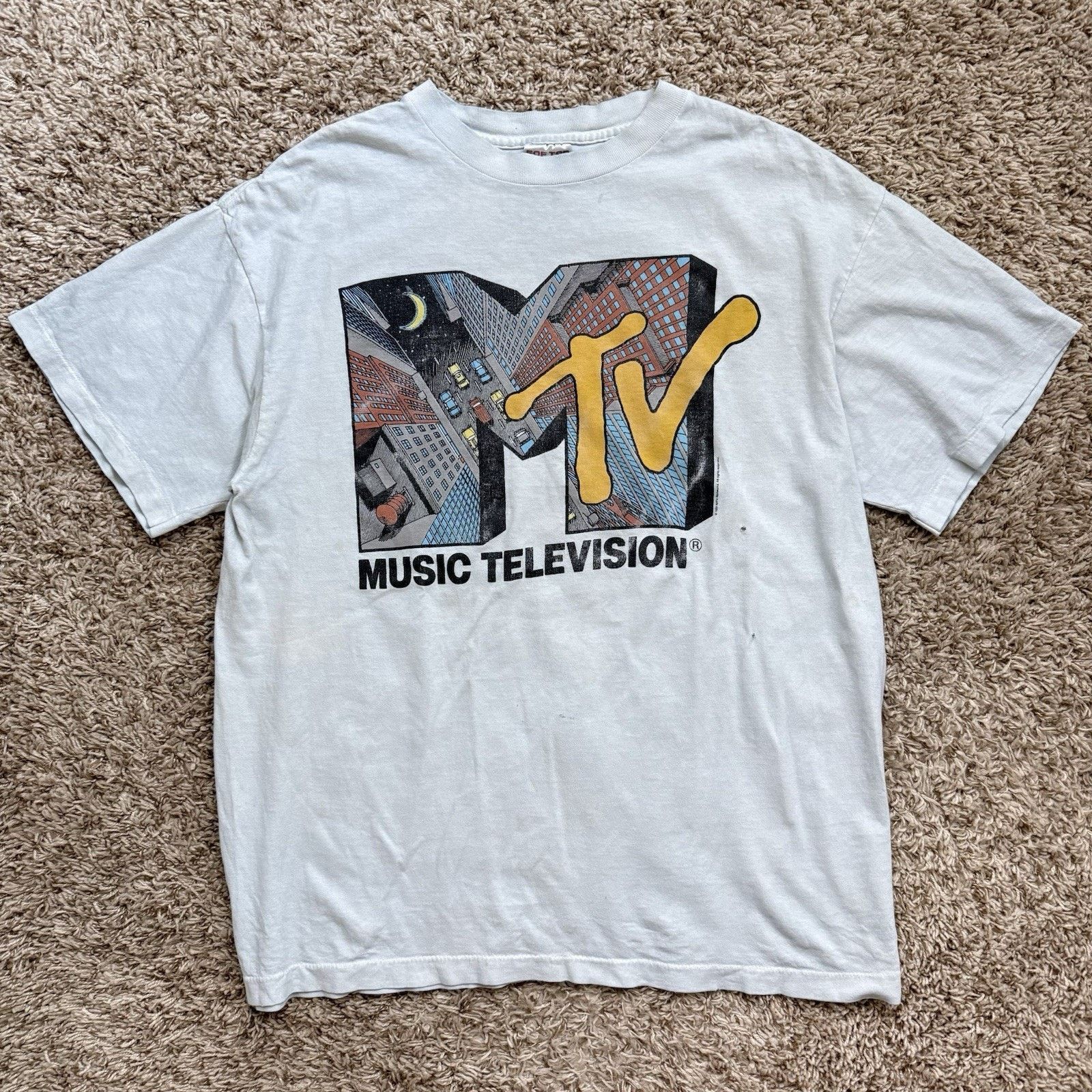 Mtv × Vintage Vintage 90’s MTV T-Shirt Blue City Logo 1991 Single Stitch Size US XL / EU 56 / 4 - 1 Thumbnail