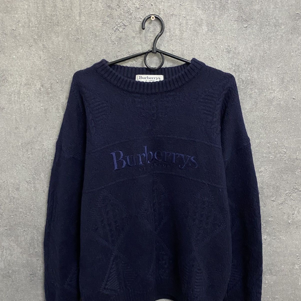 Burberry Vintage Burberrys Sweatshirt Embroidered Big Logo Wool Size US XL / EU 56 / 4 - 4 Thumbnail