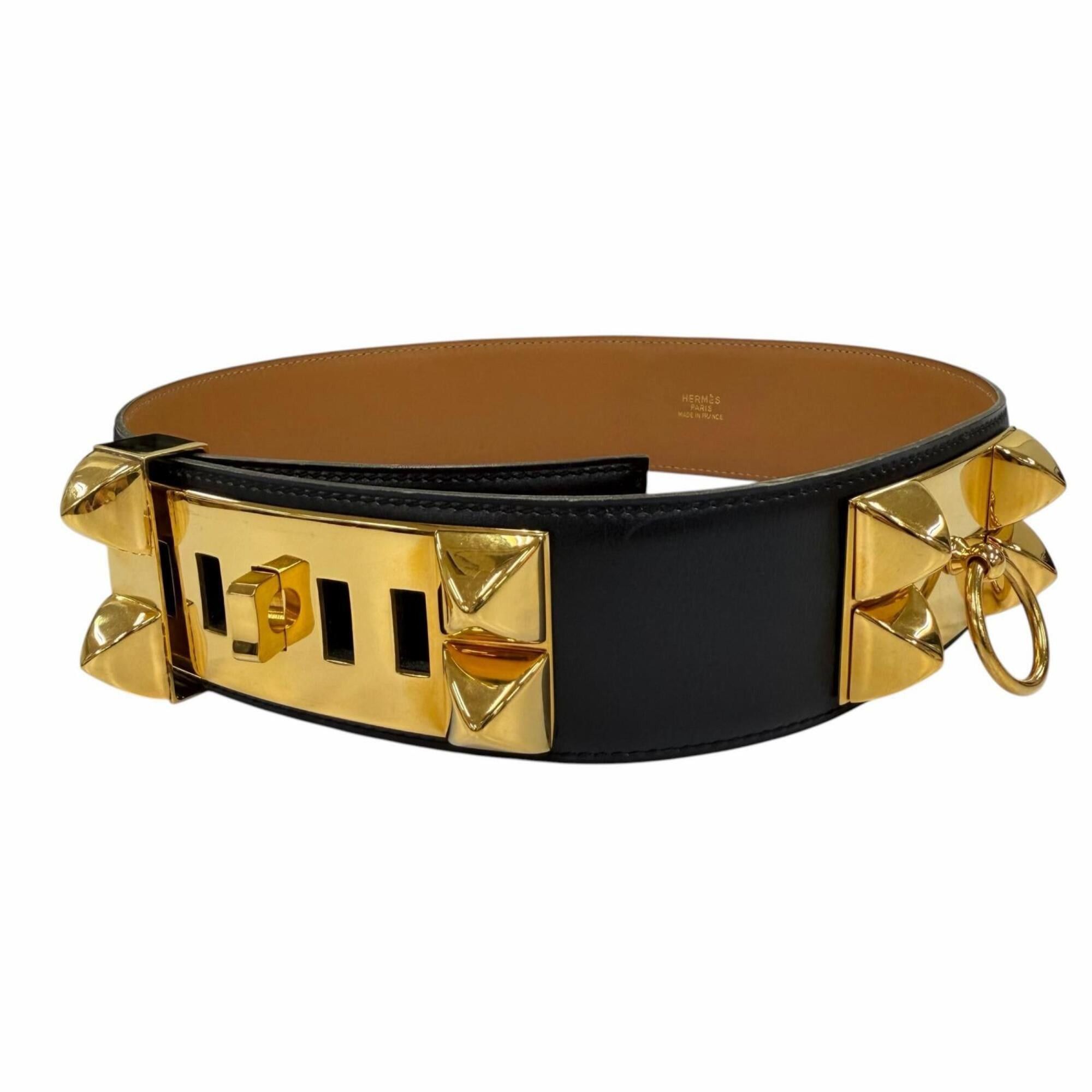 Hermes HERMES Vintage Collier de Chien 50 Leather Belt with Gold Hardware, Black, Size 65 (Y stamp), Made in France, Women's, Box and Dust Bag. Size ONE SIZE - 1 Thumbnail