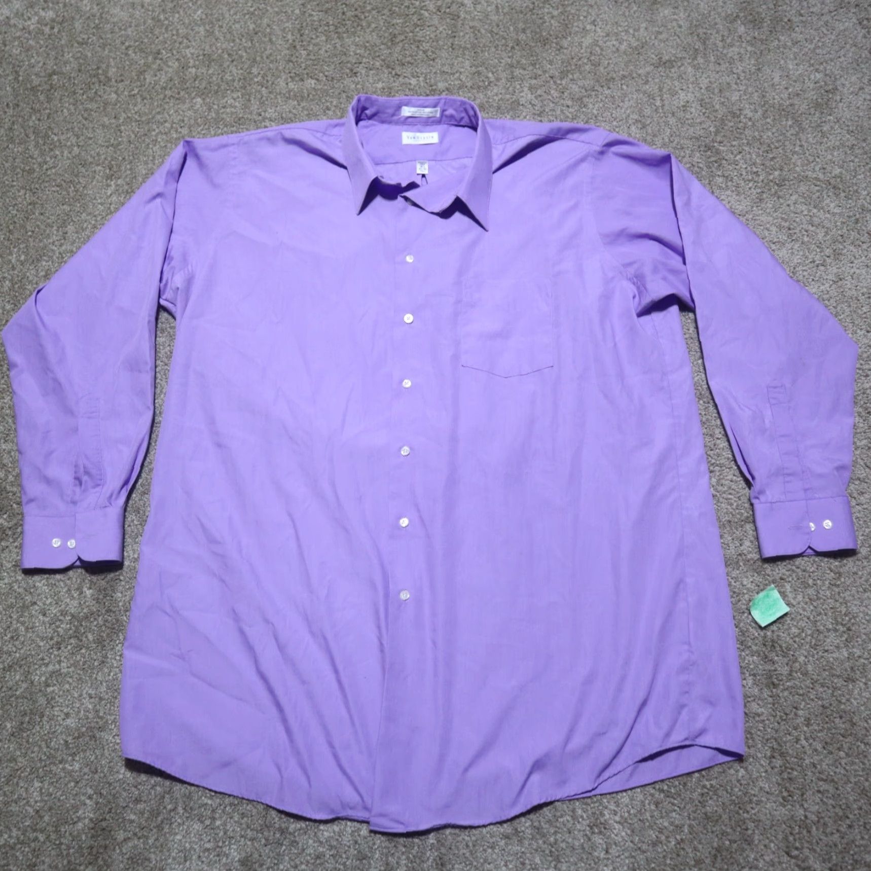 Van Heusen VINTAGE Van Heusen Shirt Mens 18.5 Purple Velvet Regular Fit Solid Point Collar 35 / 36 Size 48R - 2 Thumbnail