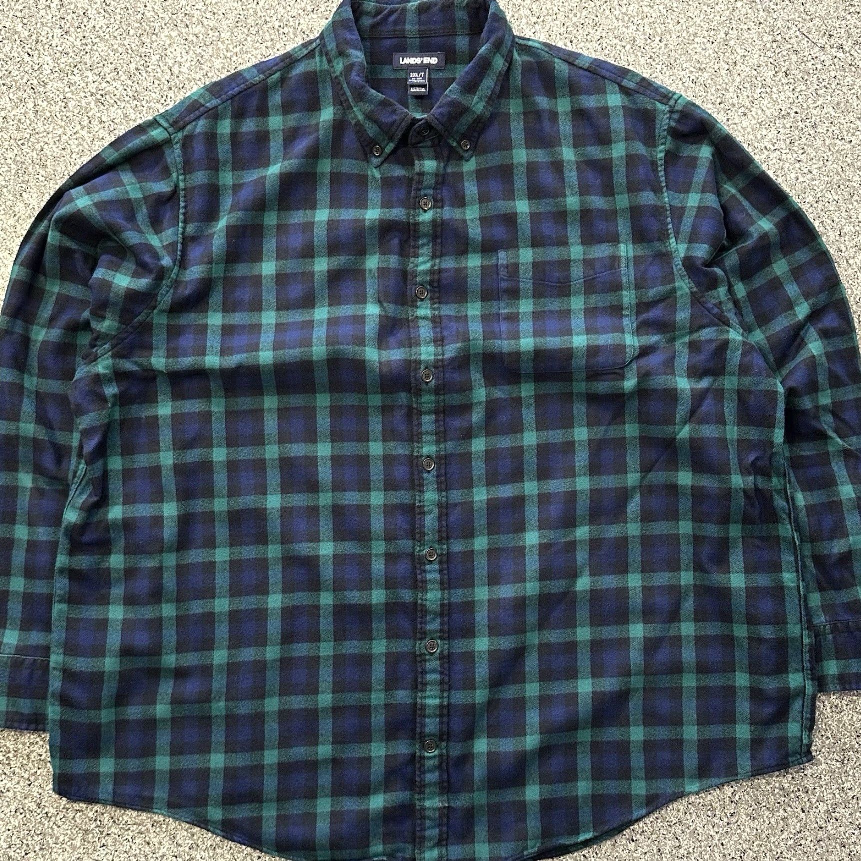 Lands' End Lands' End Flannel Shirt 2XLT Long Sleeve Button-Up Navy Plaid Mens Big & Tall Farmers Workwear Casual Travel Shirt Size US XXL / EU 58 / 5 - 2 Thumbnail