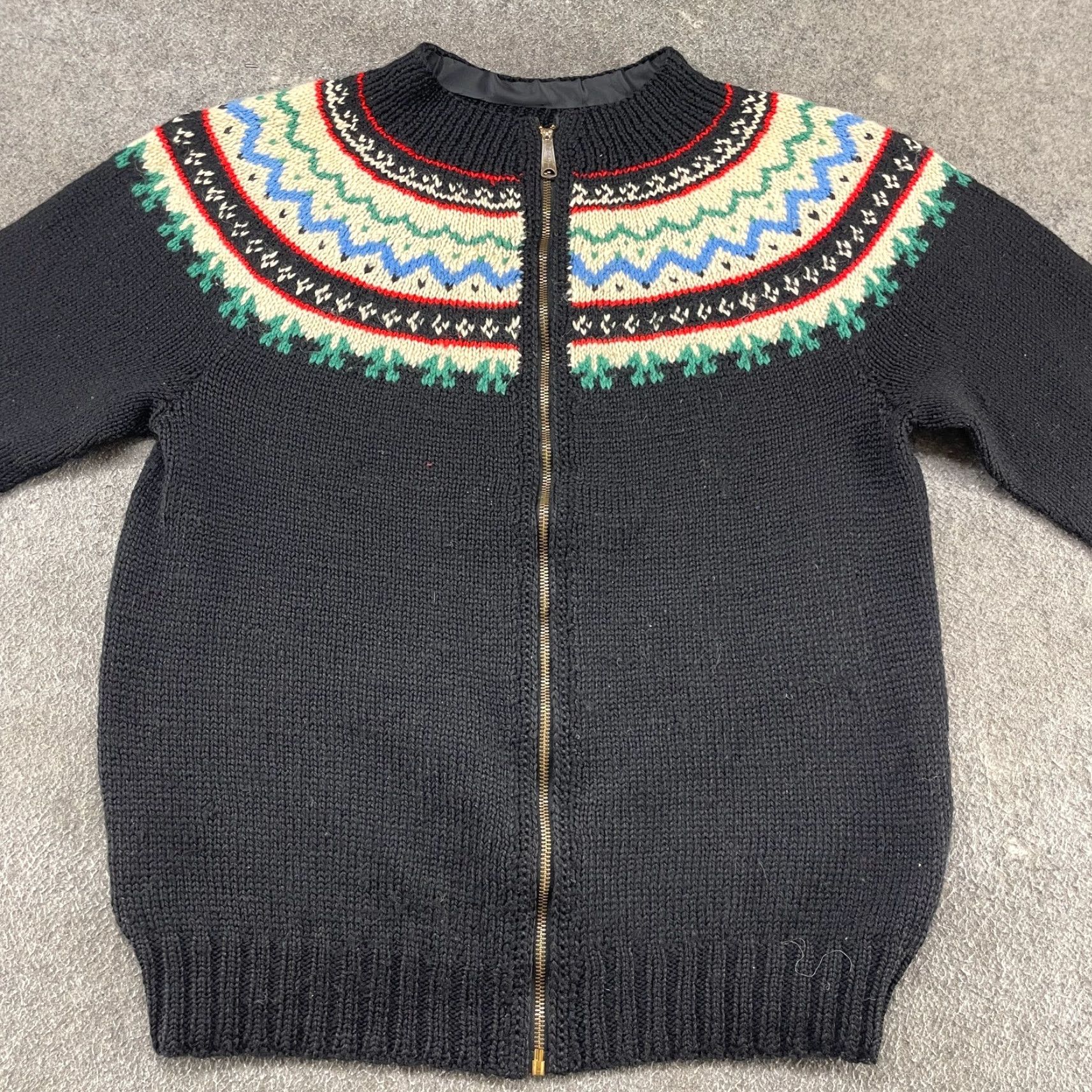 Vintage VINTAGE Fair Isle Cardigan Sweater Mens XL Black Green Full Zip Wool Cable Knit 90s USA Winter Size US XL / EU 56 / 4 - 4 Thumbnail