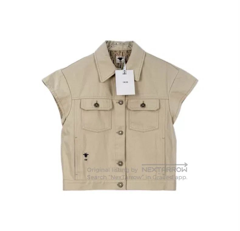 Dior Dior Beige embroidered bee denim cotton vest jacket Size XS / US 0-2 / IT 36-38 - 1 Thumbnail