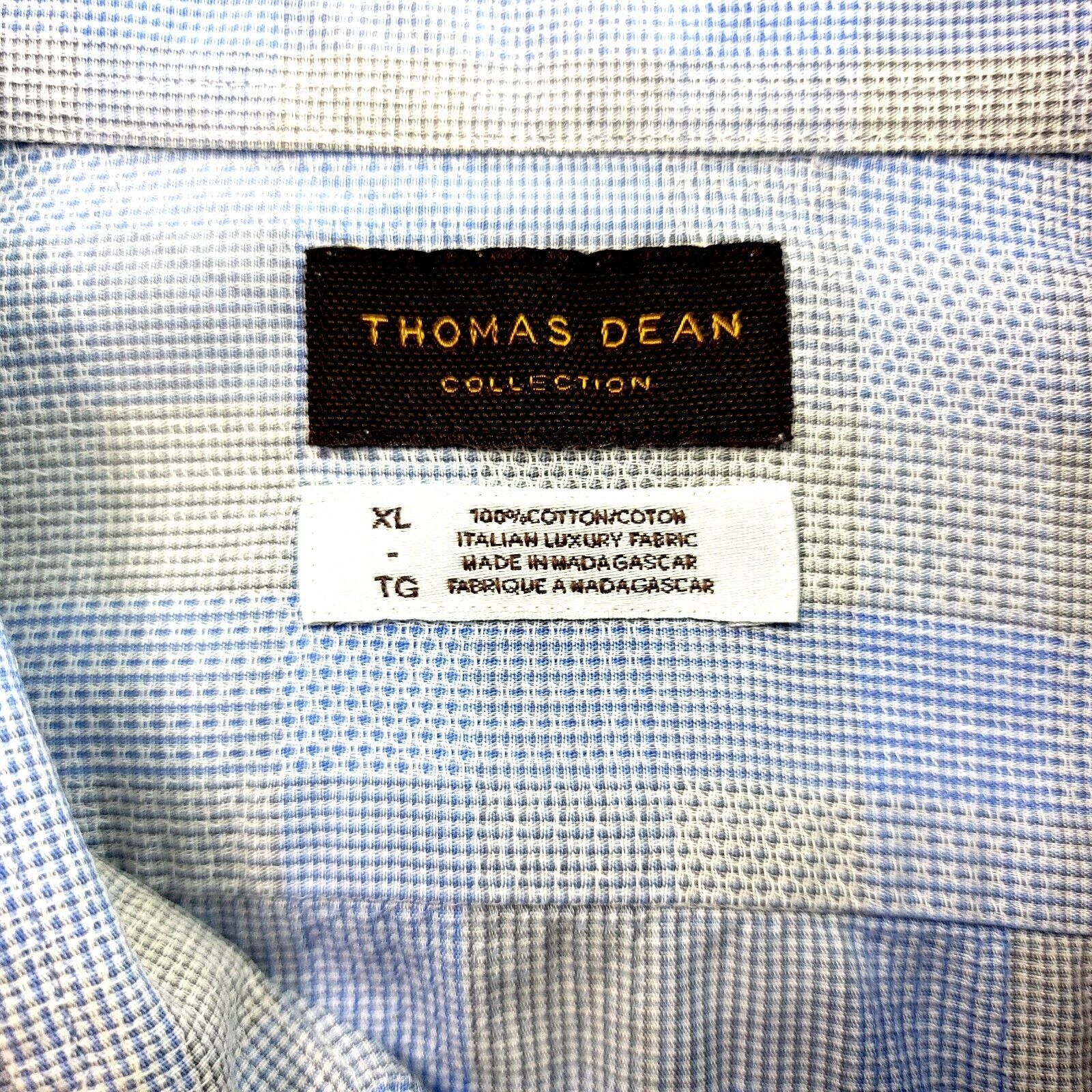 Designer Thomas Dean XL Blue Beige Patchwork Textured Cotton Collared Size US XL / EU 56 / 4 - 8 Thumbnail