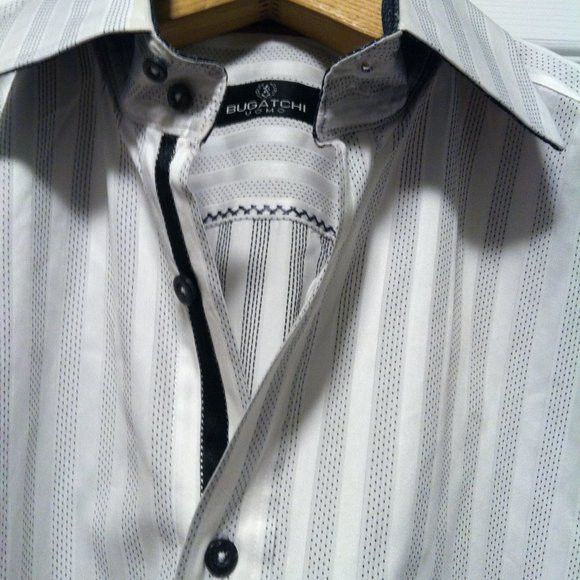 BUGATCHI BUGATCHI MENS WHITE 100%COTTON CASUAL SHIRT SIZE: L Size US L / EU 52-54 / 3 - 10 Thumbnail