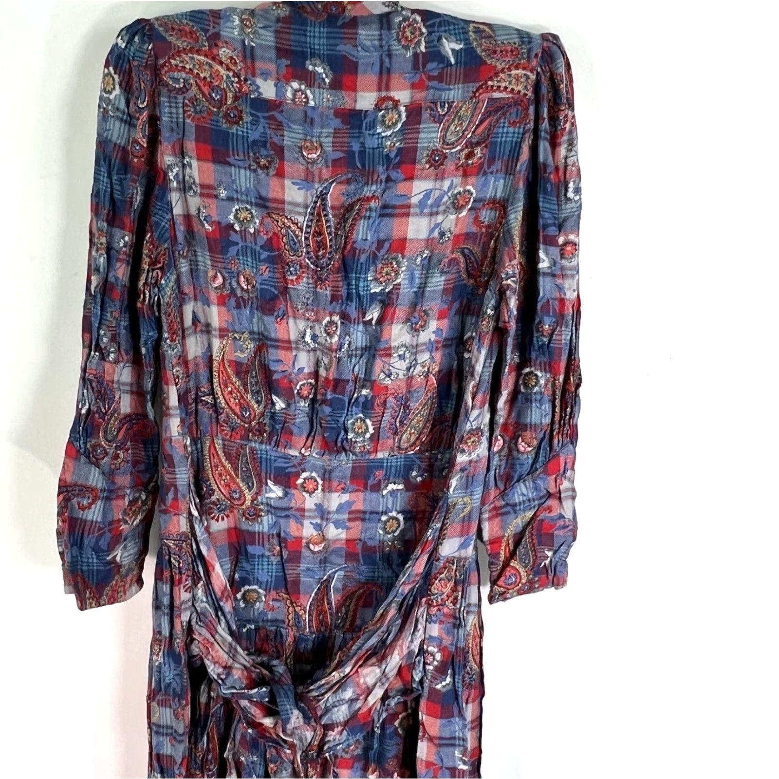 Vintage VINTAGE Cotton Collection Dress Women S Blue Red Paisley Print Midi 1980s Collared Drop Waist Button Long Sleeve Adult Small Clothing Mens/ Womens Size S / US 4 / IT 40 - 7 Thumbnail