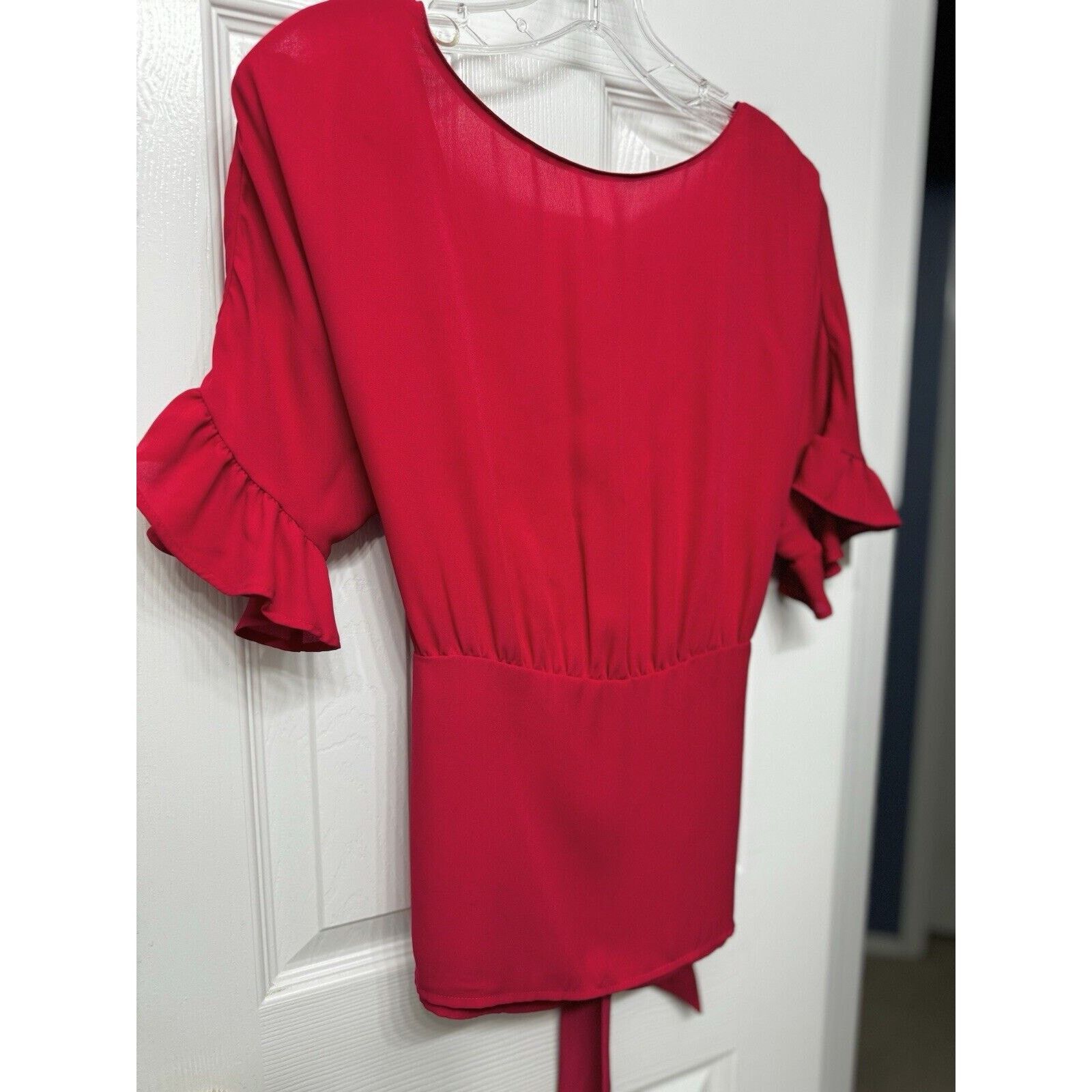 Other New York & Company Bright Red Tie-Back Blouse, Deep V-Back S Size S / US 4 / IT 40 - 2 Thumbnail
