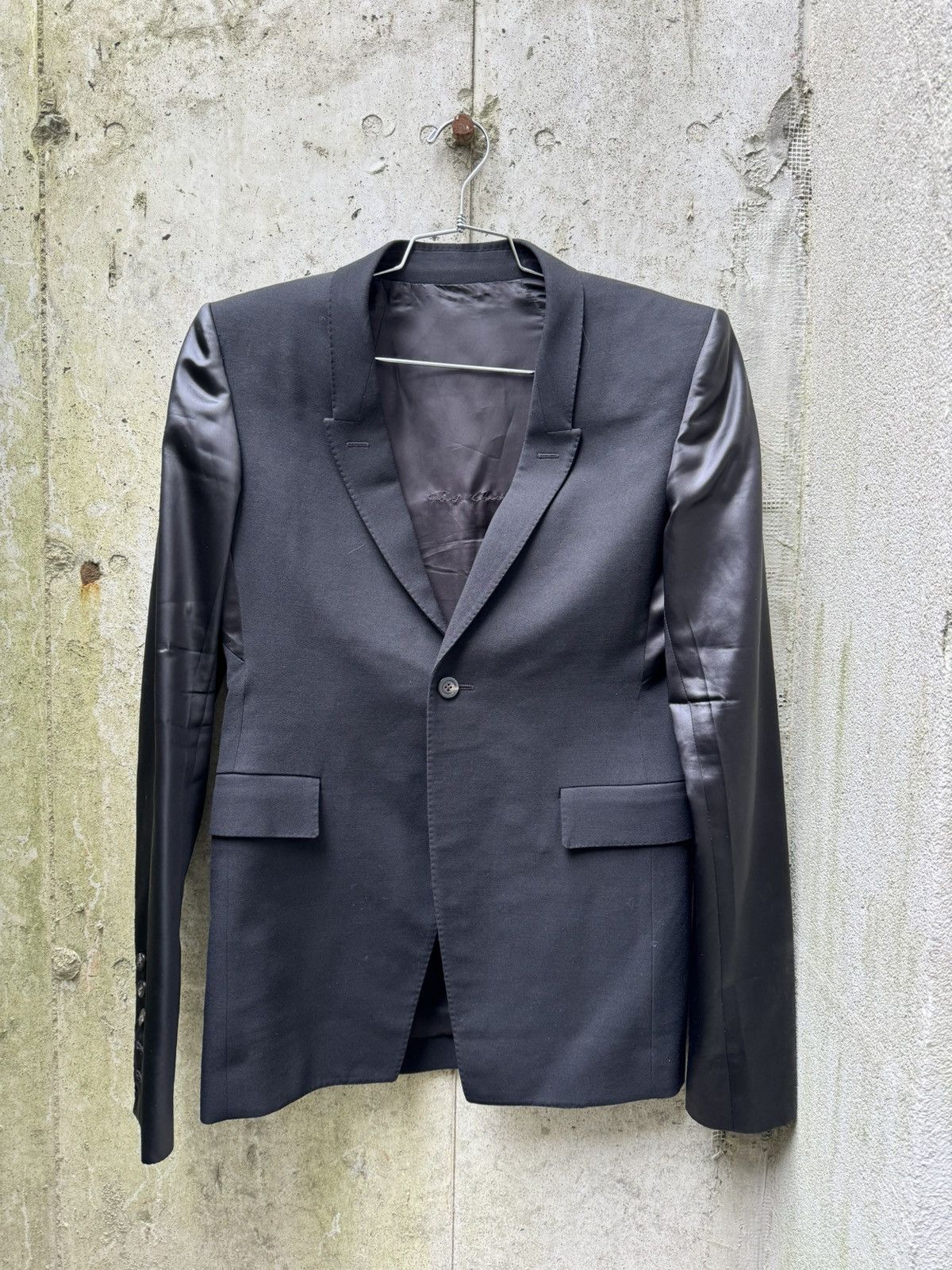image of Rick Owens Viscose Blazer With Satin Sleeves in Black, Men's (Size Medium)