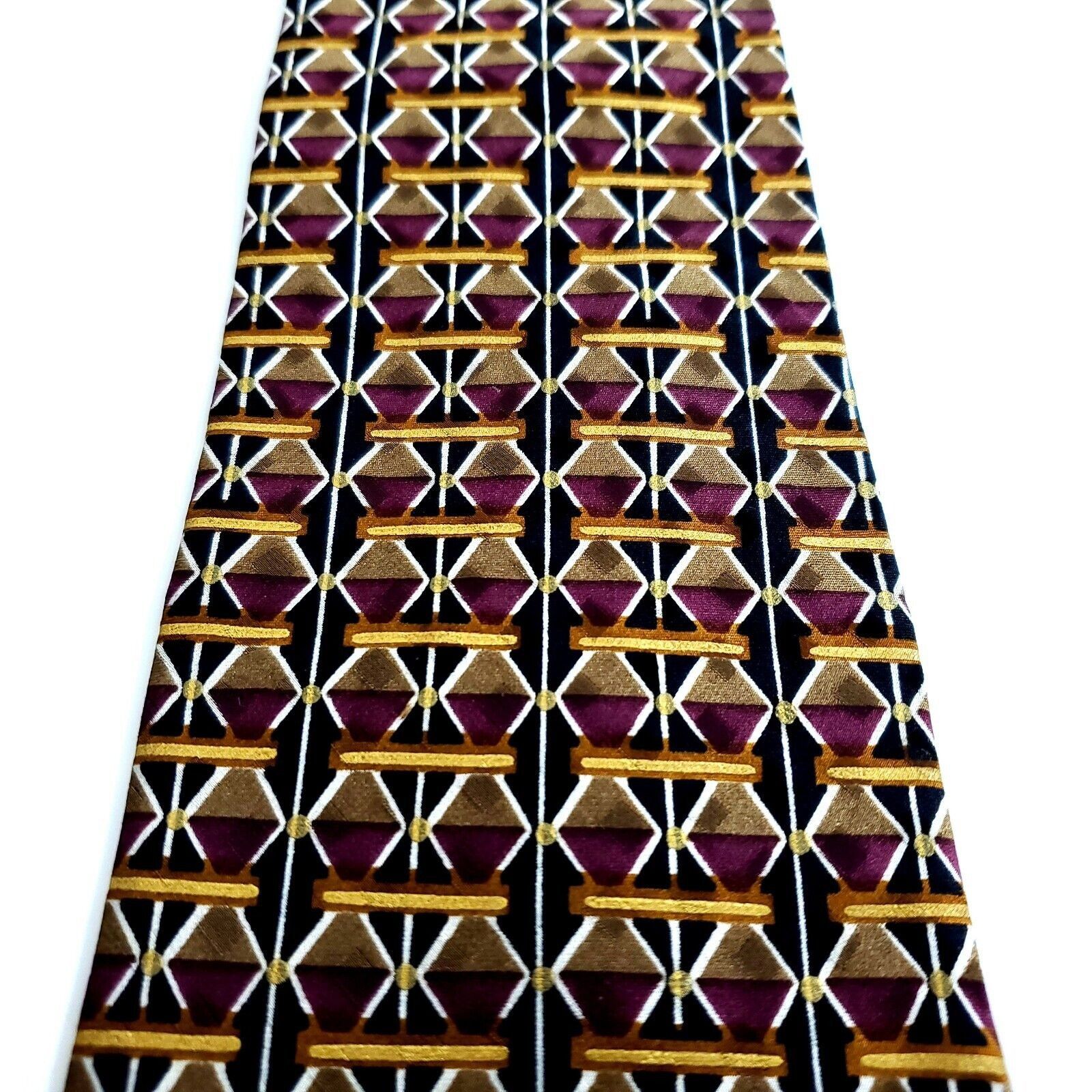 Designer Ziggurat Mulberry Red Tan Geometric Print Short Wide USA Sil Size ONE SIZE - 2 Thumbnail