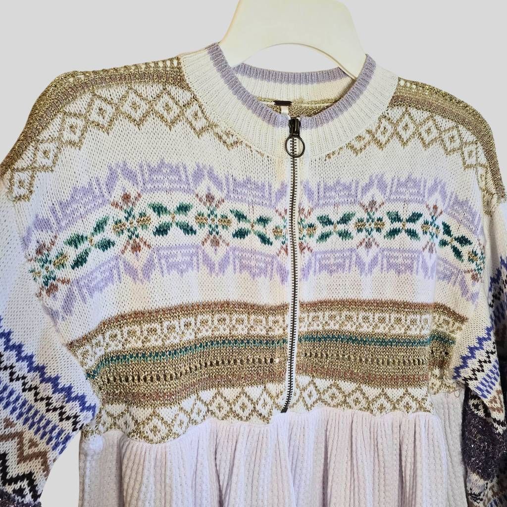 Free People Free People Cozy Cottage Metallic Thermal Sweater White Gold Size XS / US 0-2 / IT 36-38 - 9 Thumbnail