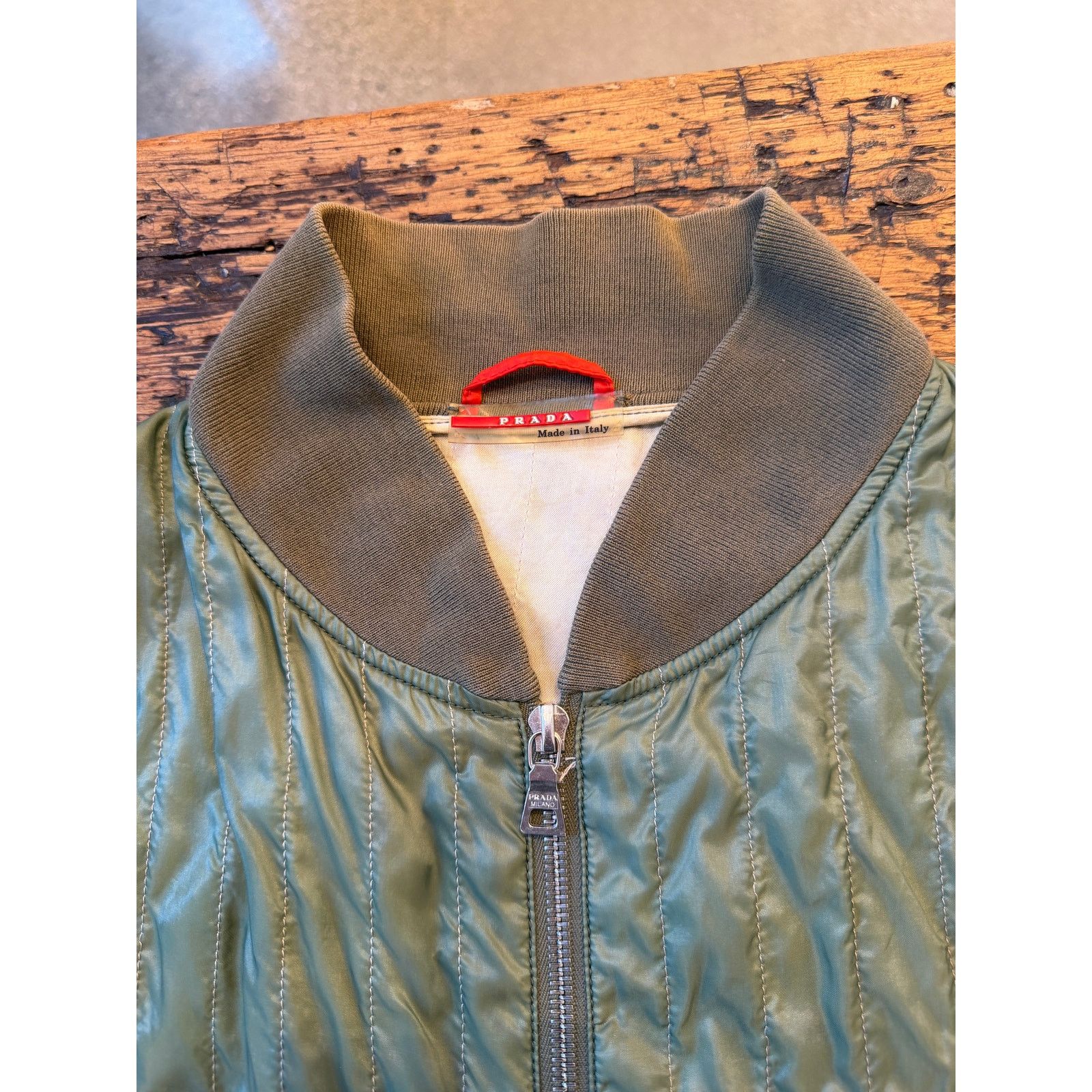 Prada Vintage Prada Green Viscose Bomber Jacket Size US L / EU 52-54 / 3 - 6 Thumbnail