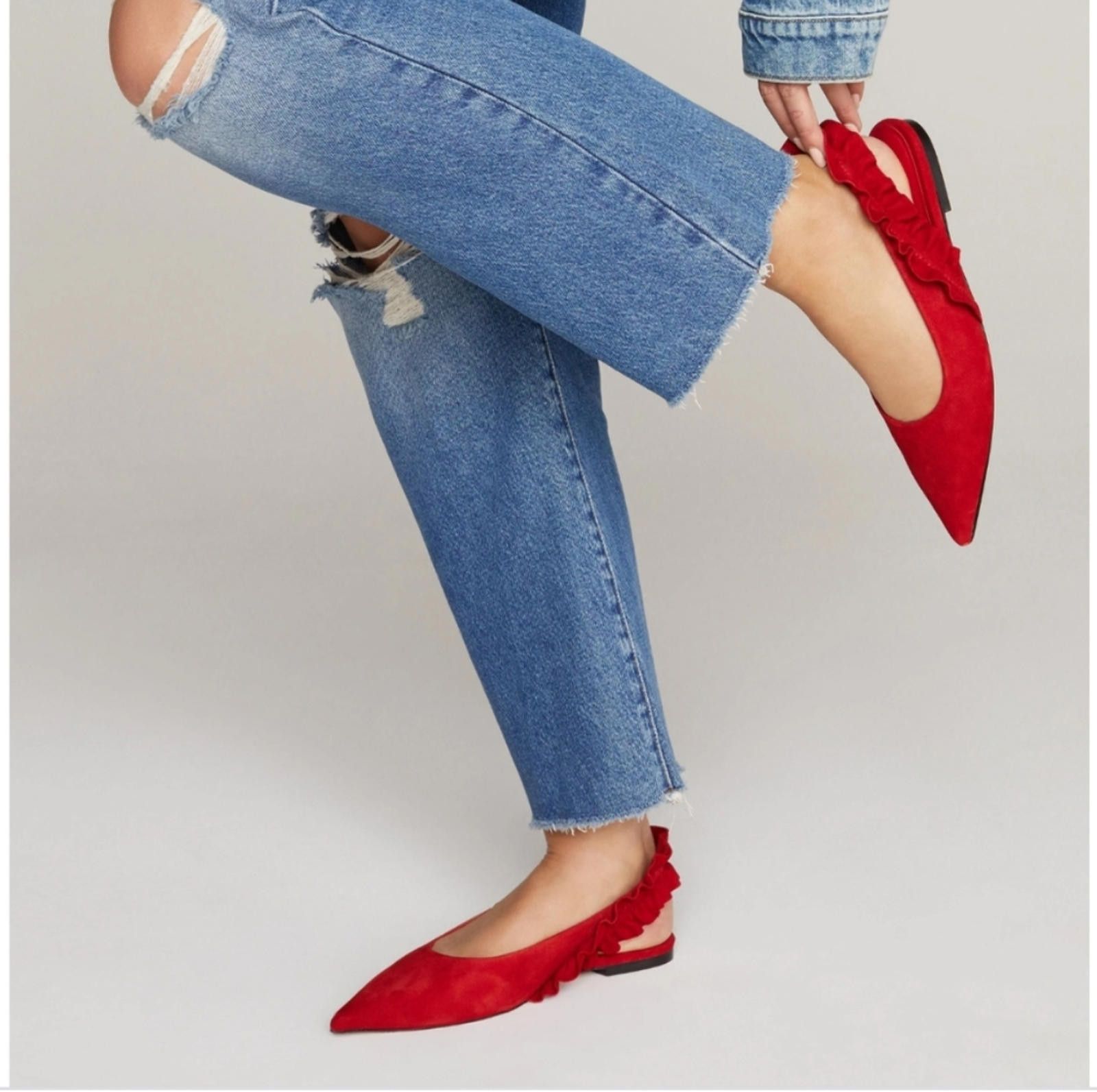 Other Good American Size 9 Red Ruffle Slingback Flats Size US 9 / IT 39 - 4 Thumbnail