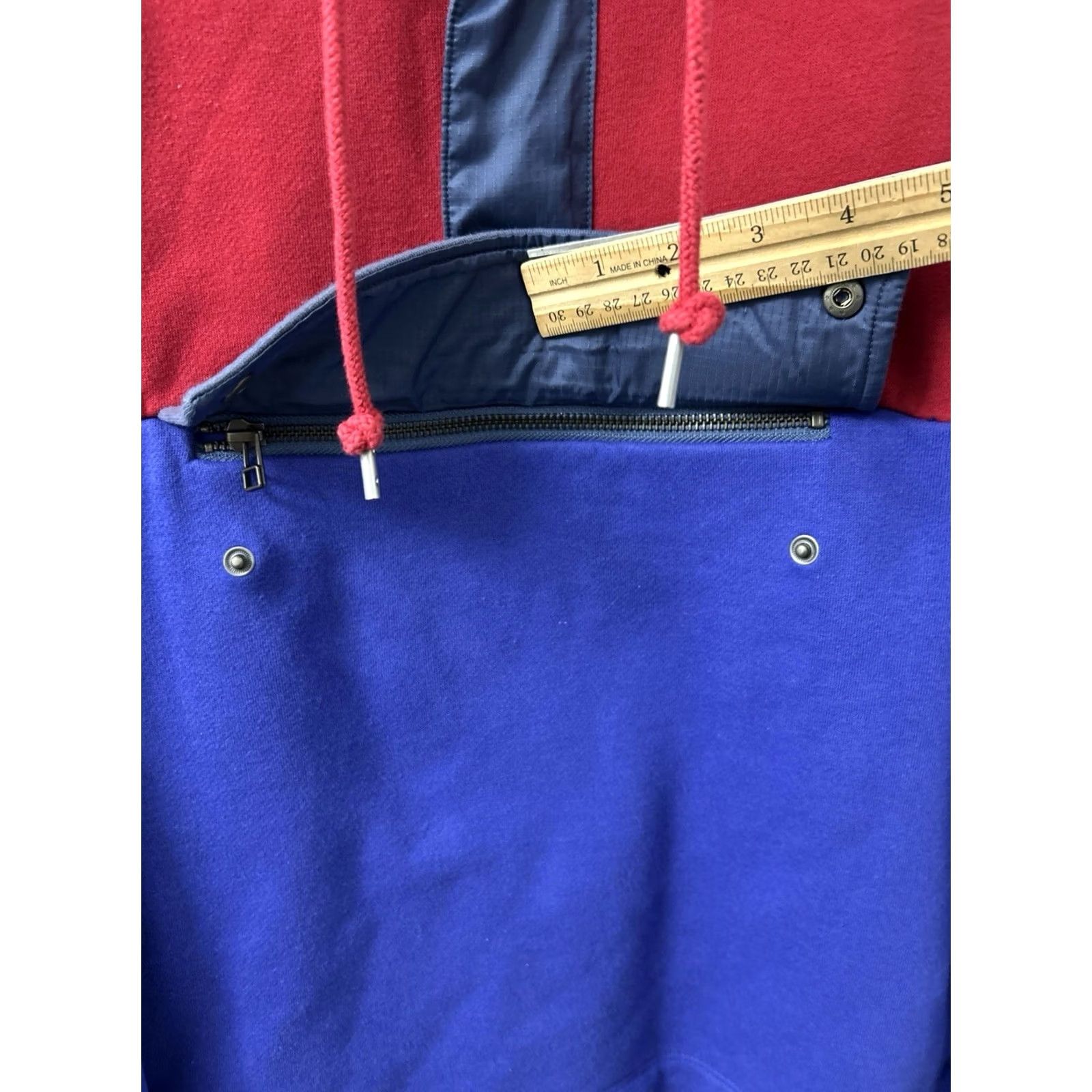 Vintage LL Bean Signature Pullover Womens M Blue Red Organic Cotton Fleece 1/4 Zip Kangaroo Pocket Sweatshirt 26” Regular Fit Size M / US 6-8 / IT 42-44 - 5 Thumbnail