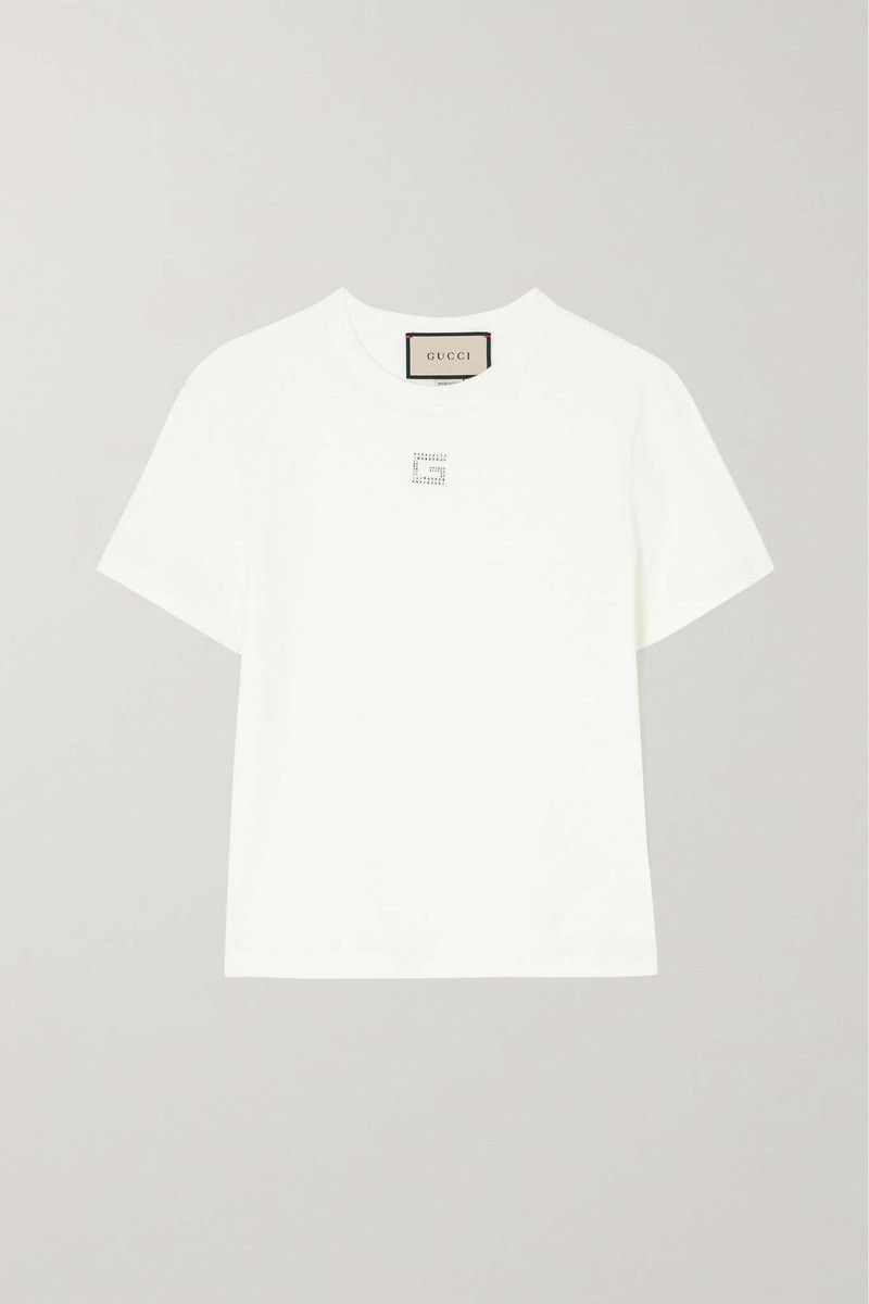 Gucci o1la5ras0526 Cotton Jersey T-Shirt With Crystal G in White Size XXS / US 00 / IT 34 - 1 Thumbnail