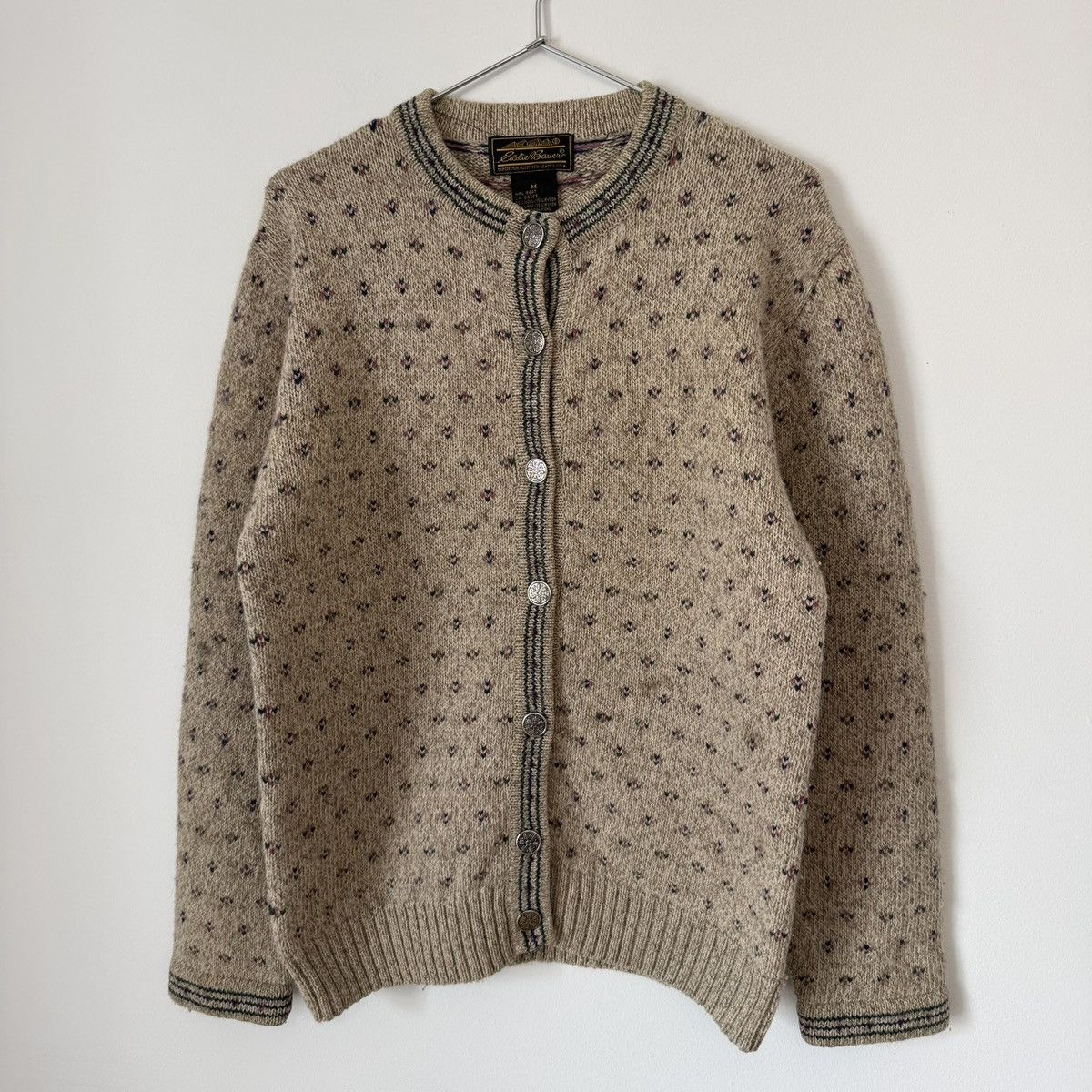 Eddie Bauer Vtg 1990s Eddie Bauer Patterned Wool Knit Cardigan Sweater Size US S / EU 44-46 / 1 - 3 Thumbnail