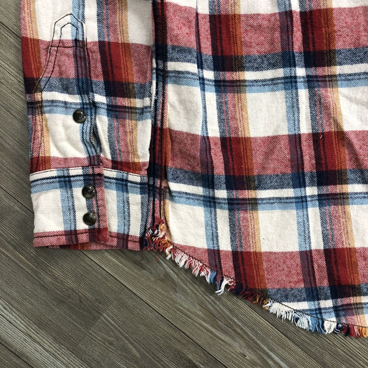 If Six Was Nine × Japanese Brand × Le Grande Bleu (L.G.B.) 2000's GOA Unfinished Plaid Punk Style Western Shirt Flannel Size US M / EU 48-50 / 2 - 12 Thumbnail