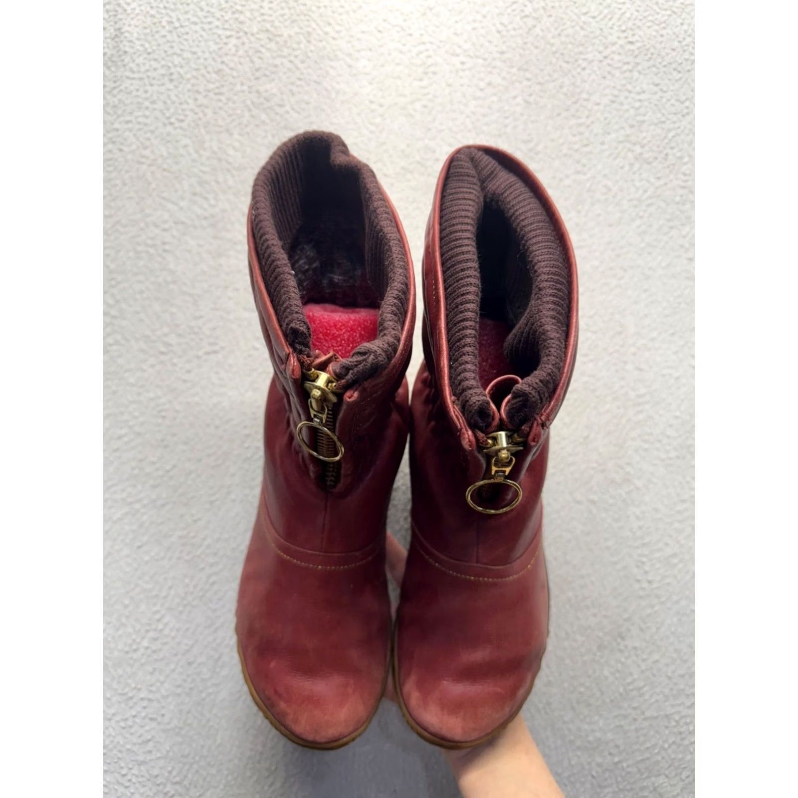 SOREL Sorel Boots Womens 10 Red Leather Ankle Quilted Zip Closure Non-Slip Rubber Outsole Winter Vintage No Size US 10 / IT 40 - 3 Thumbnail
