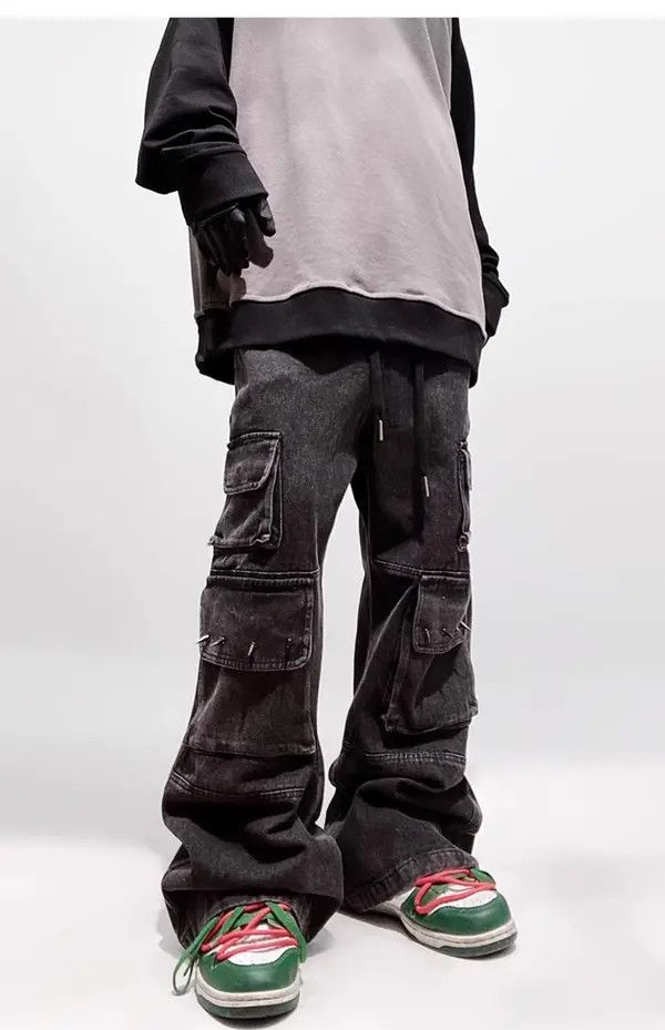 Jean x Gotoh Spikder Rivet Multi Pocket Cargo Wide Leg Jeans Size US 33 - 4 Thumbnail
