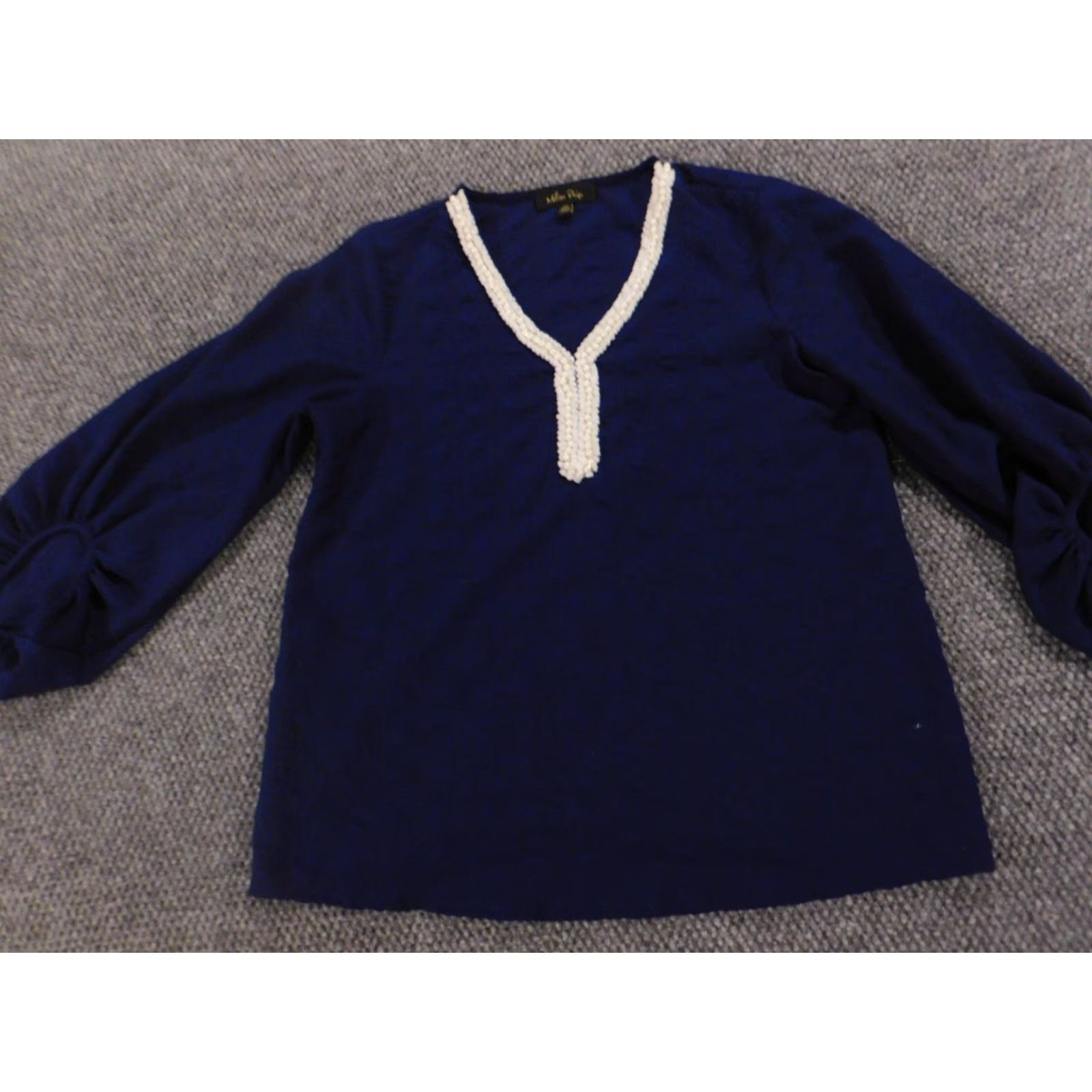 Melissa Melissa Paige Womens Blouse S Pullover Top Round Neck Cap Sleeve Blue Solid Ruffle Casual Regular Polyester Down Non-Vintage Size S / US 4 / IT 40 - 2 Thumbnail