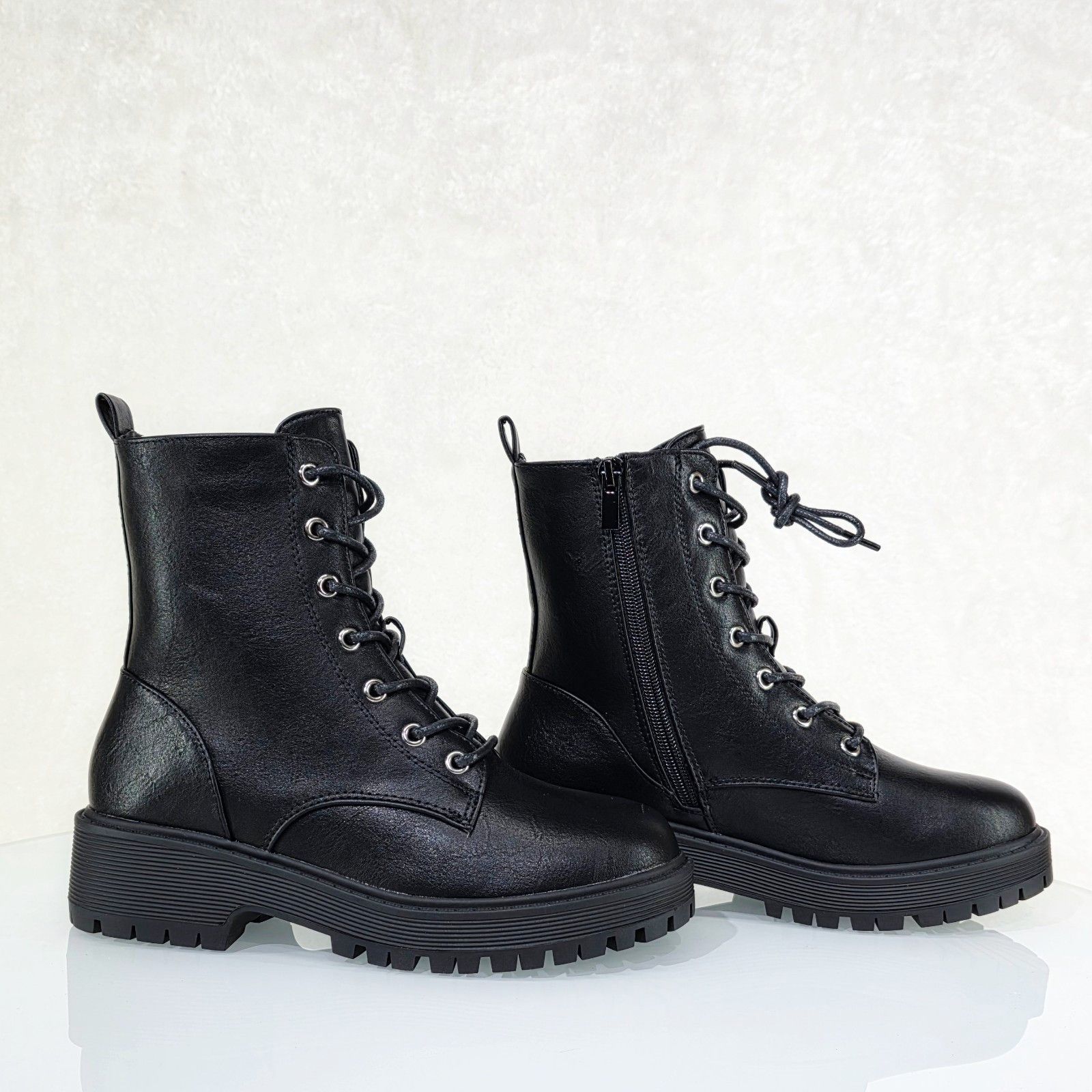 Other Rylee Roo Black Vegan Leather Platform Combat Ankle Boots (U Size US 10 / IT 40 - 5 Thumbnail