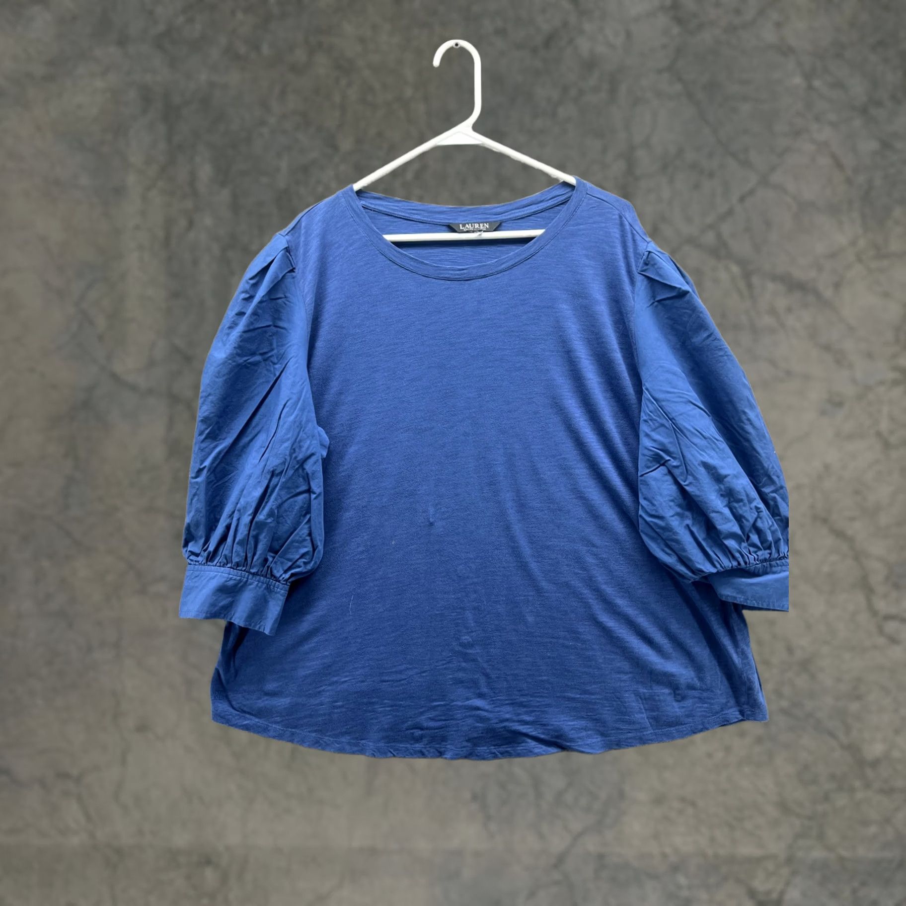 Ralph Lauren VINTAGE? No. Lauren Ralph Lauren Shirt Womens XL Blue Crew Neck Puff 3/4 Sleeve Jersey Top Size XL / US 12-14 / IT 48-50 - 1 Thumbnail